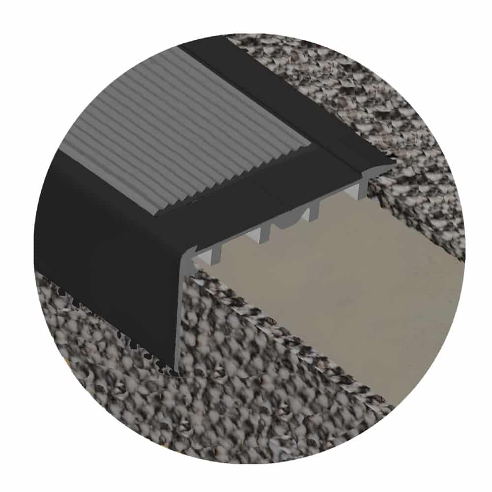 Stair Nosing with Long Riser suits Carpet Tiles - Matt Black Variation Image