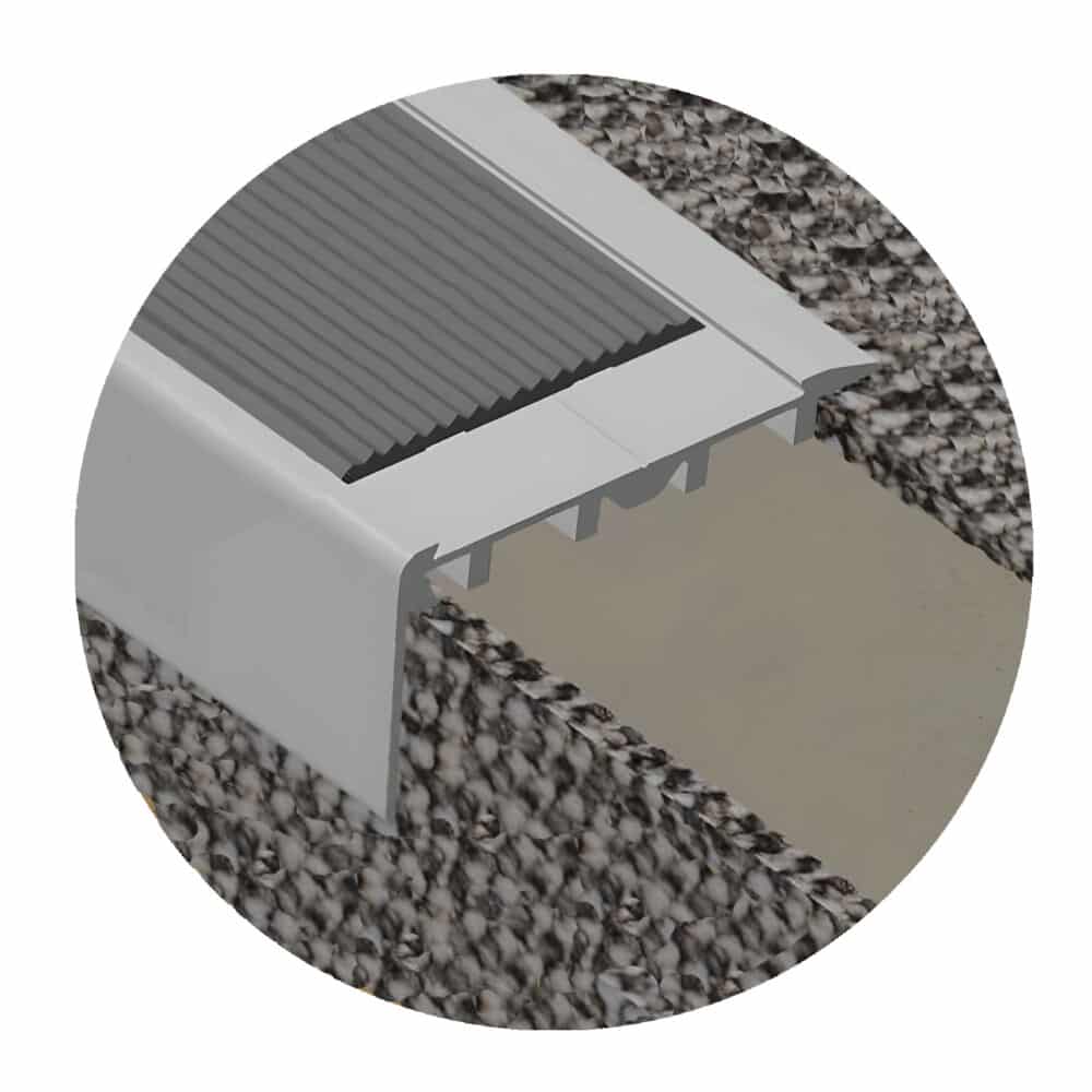 Stair Nosing with Long Riser suits Carpet Tiles - Matt Silver Variation Image