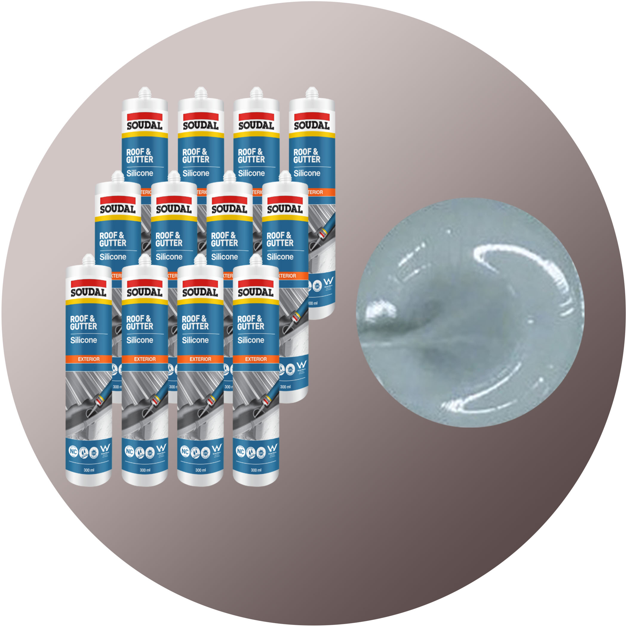 Soudal Roof and Gutter Silicone - Grey 12 Pack Variation Image