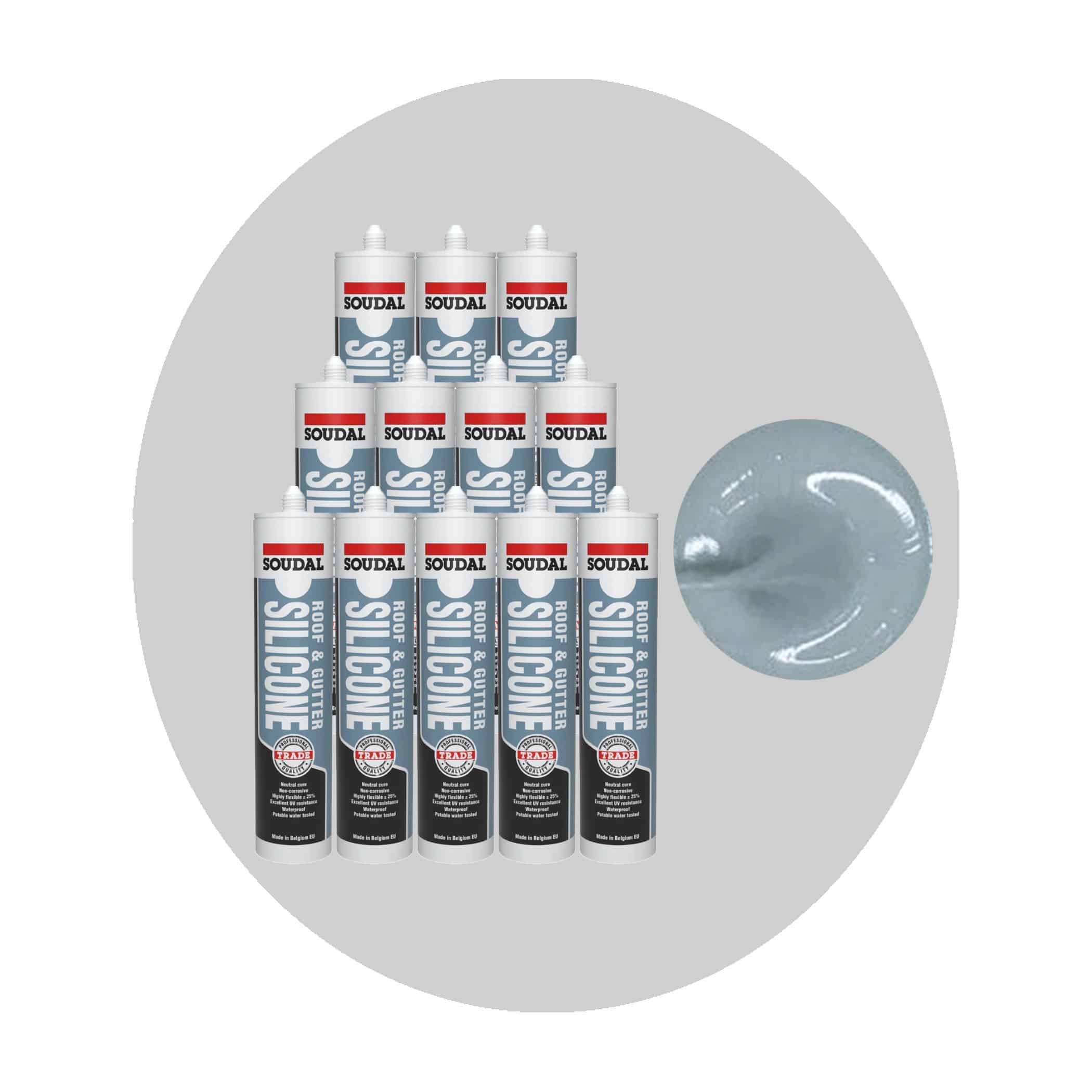 Soudal Roof and Gutter Silicone - Grey 290ml Cartridge 12 Pack Variation Image