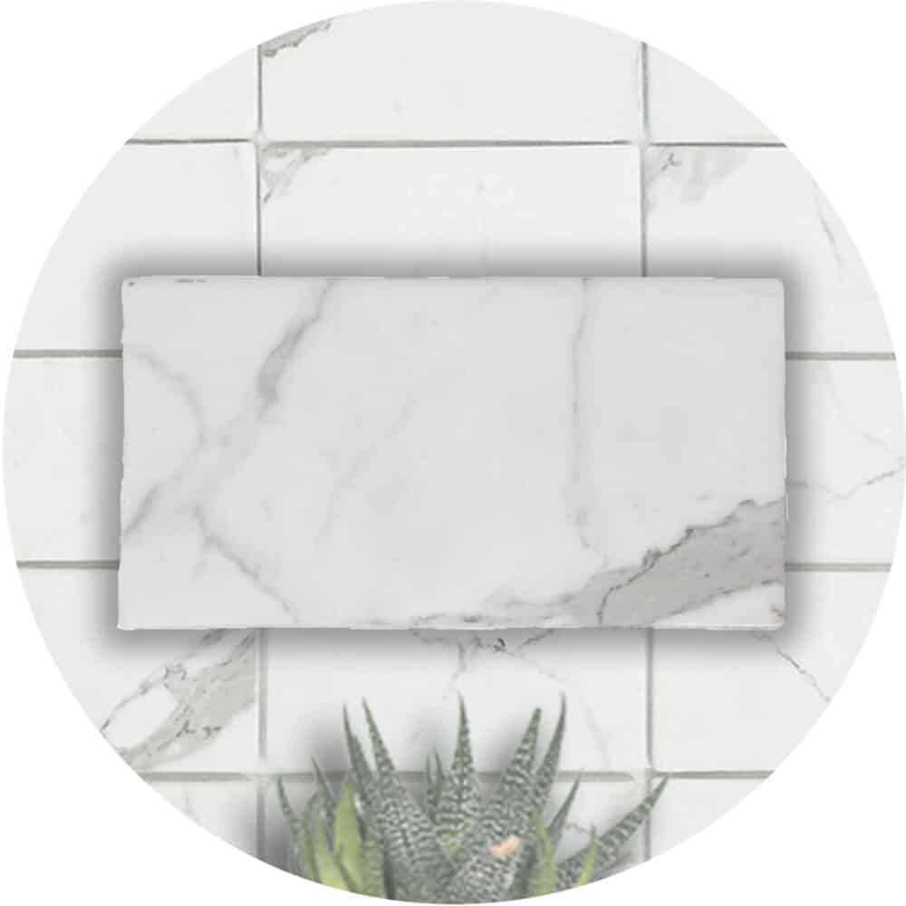 Travertino Calacatta Recycled Glass Subway Tile - Google Ads Image