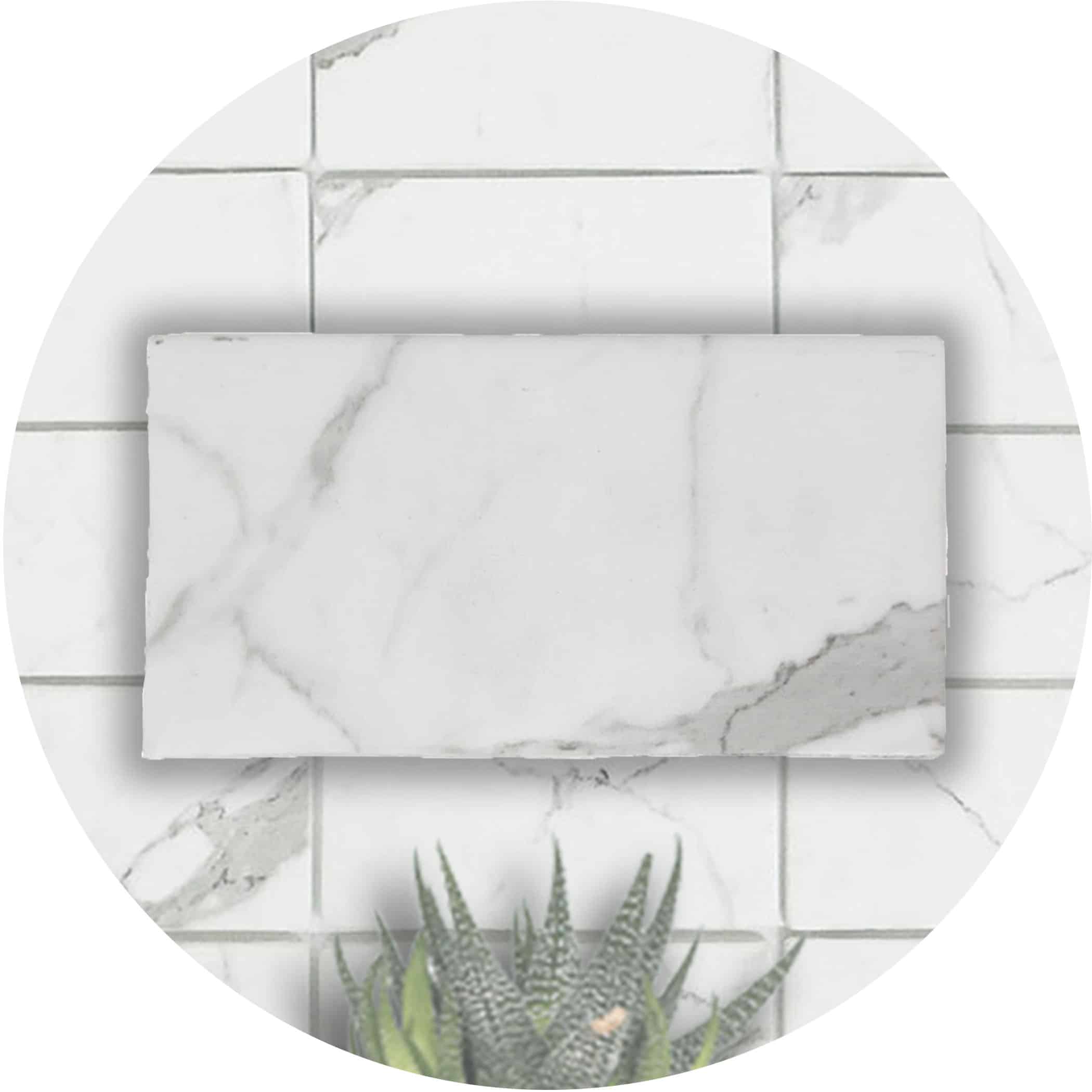 Travertino Calacatta Recycled Glass Subway Tile - Google Ads Image