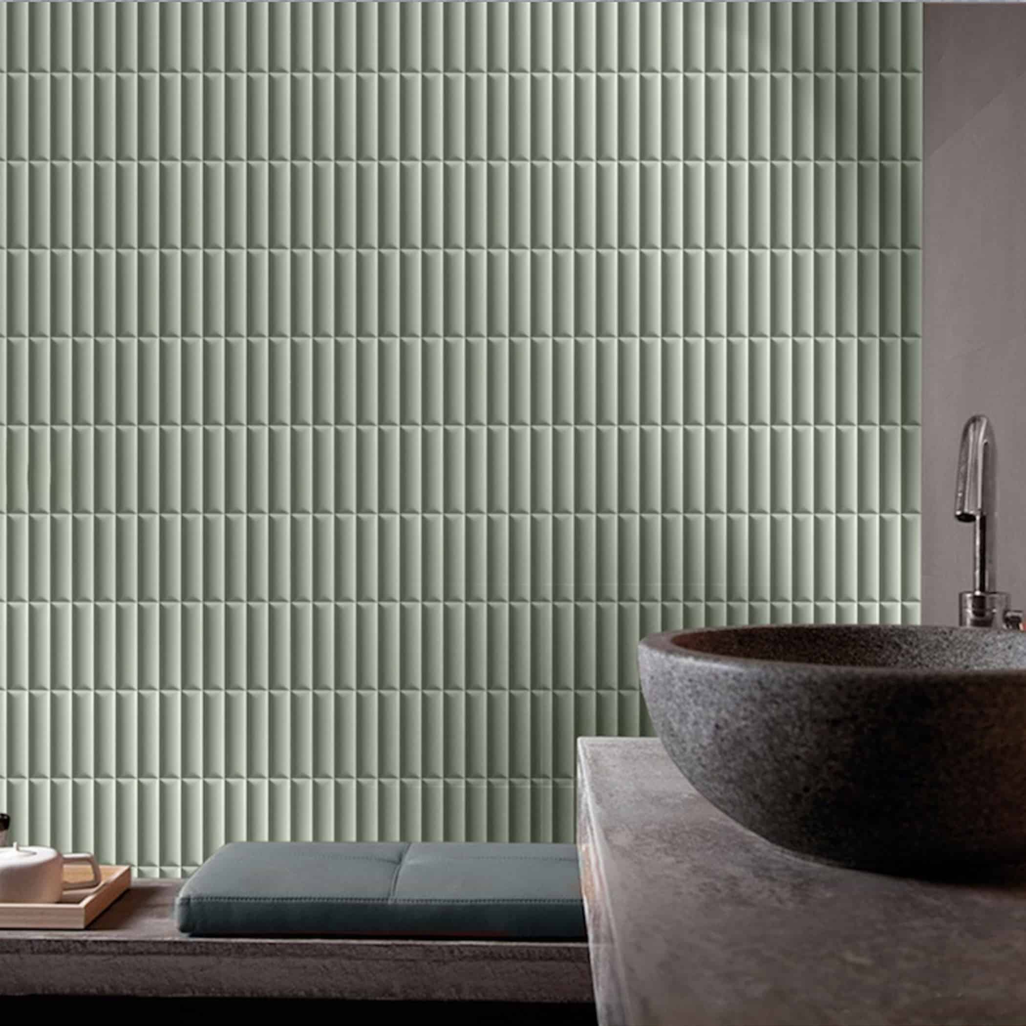 Convexo Verde Satin Subway Tile - Gallery Image