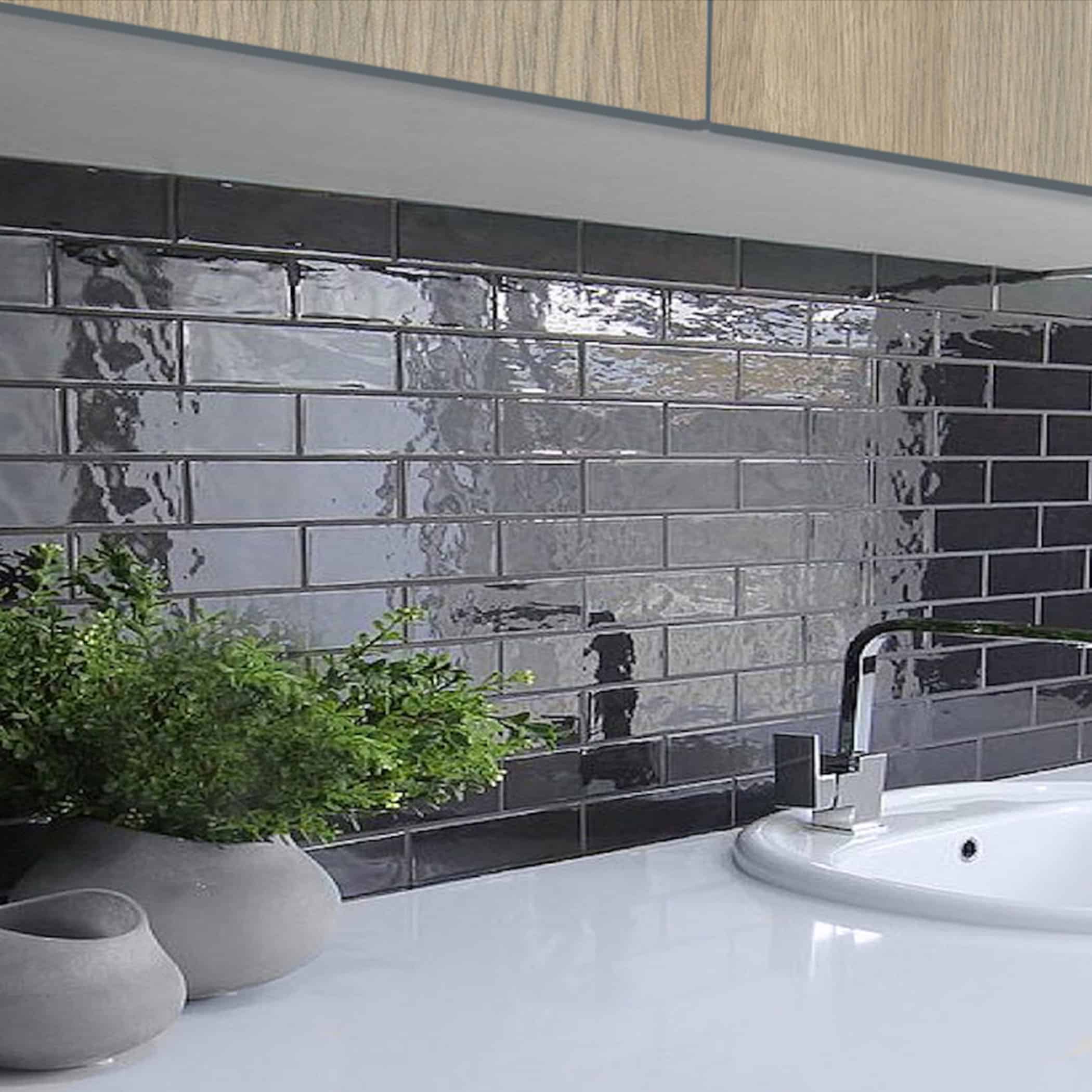 Marbled Black Gloss Subway Tile - Gallery Image
