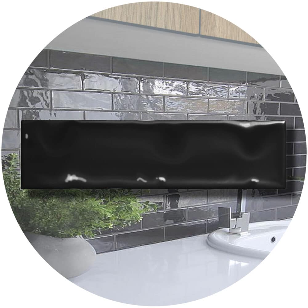 Marbled Black Gloss Subway Tile - Gallery Image