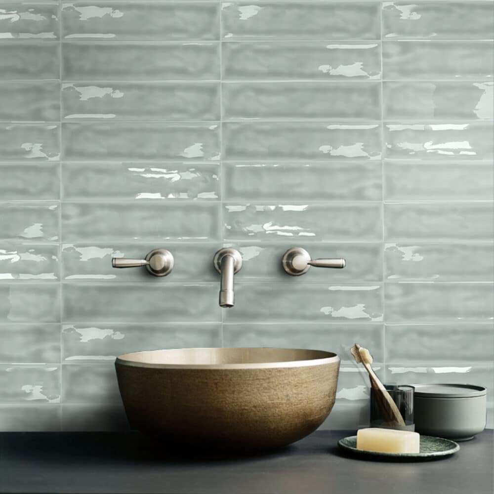 Marbled Pistachio Gloss Subway Tile - Gallery Image