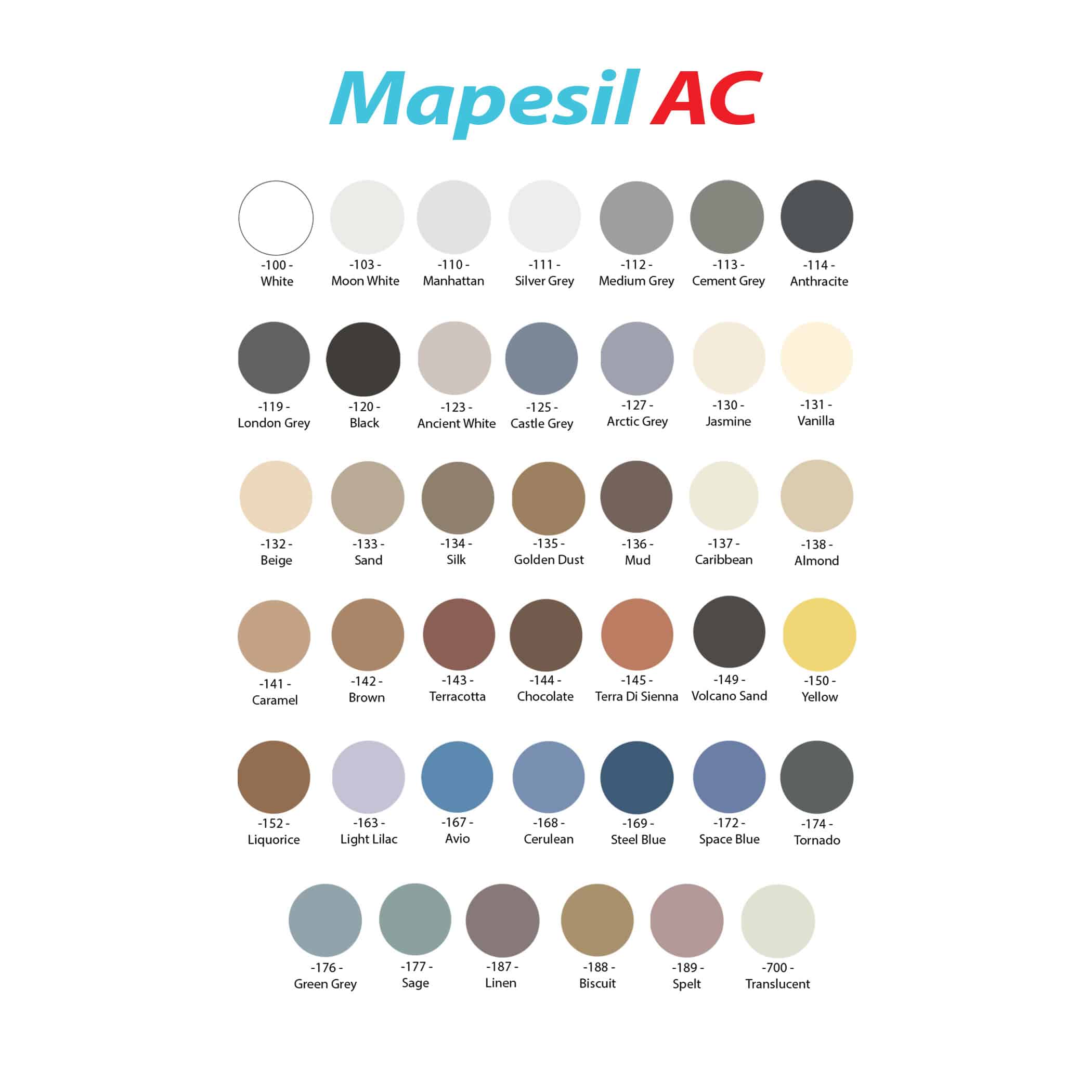 Mapei Mapesil AC Silicone Sealant - Colour Chart Gallery Image