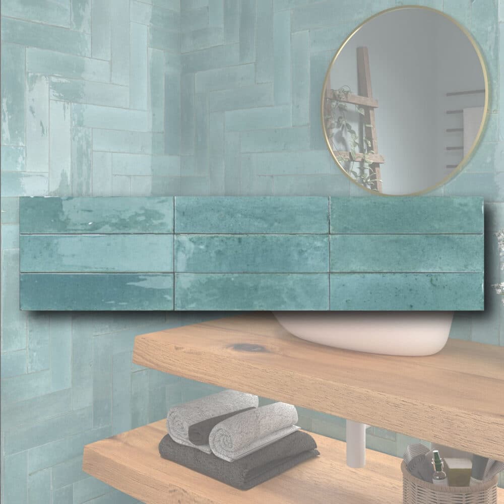 Agadir Turquesa Gloss Subway Tile - Gallery Image