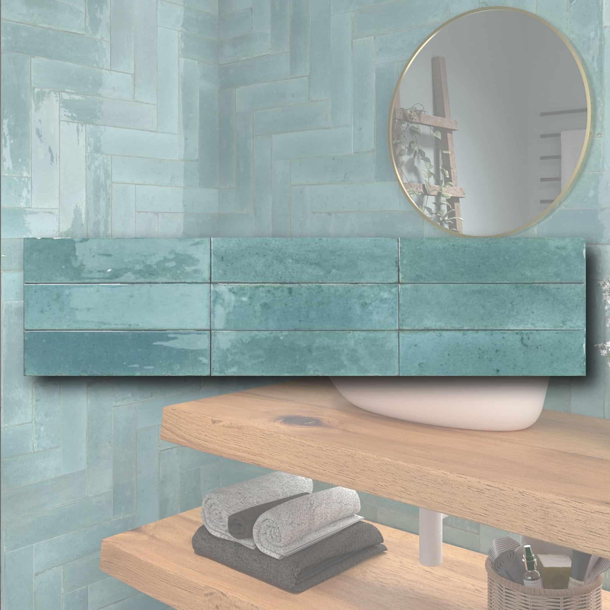 Agadir Turquesa Gloss Subway Tile - Gallery Image
