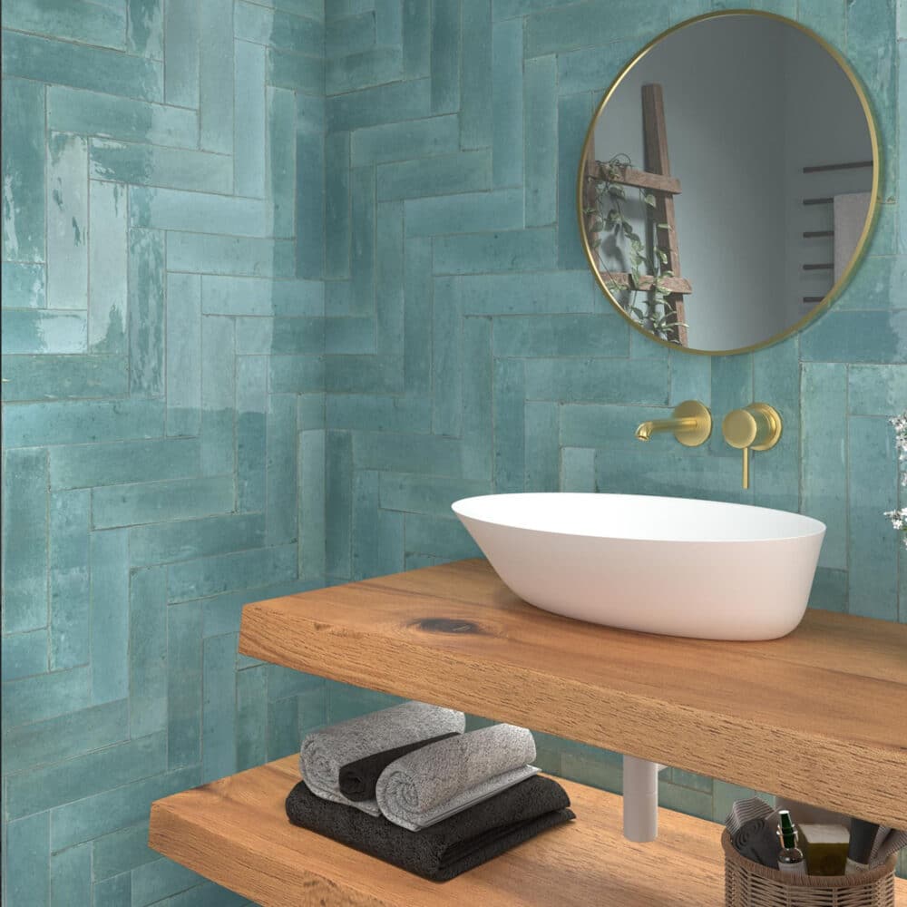 Agadir Turquesa Gloss Subway Tile - Gallery Image