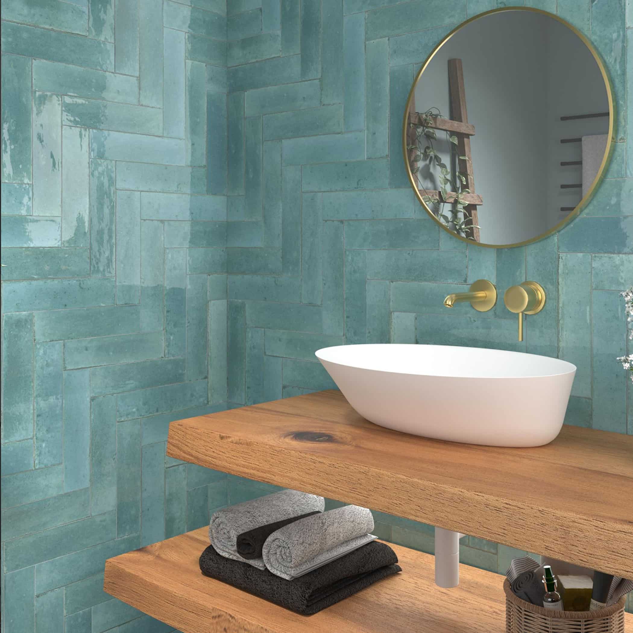 Agadir Turquesa Gloss Subway Tile - Gallery Image