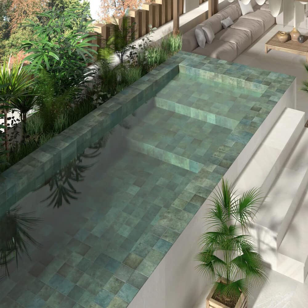 Tahiti Emerald Gloss Square Tile - Gallery Image