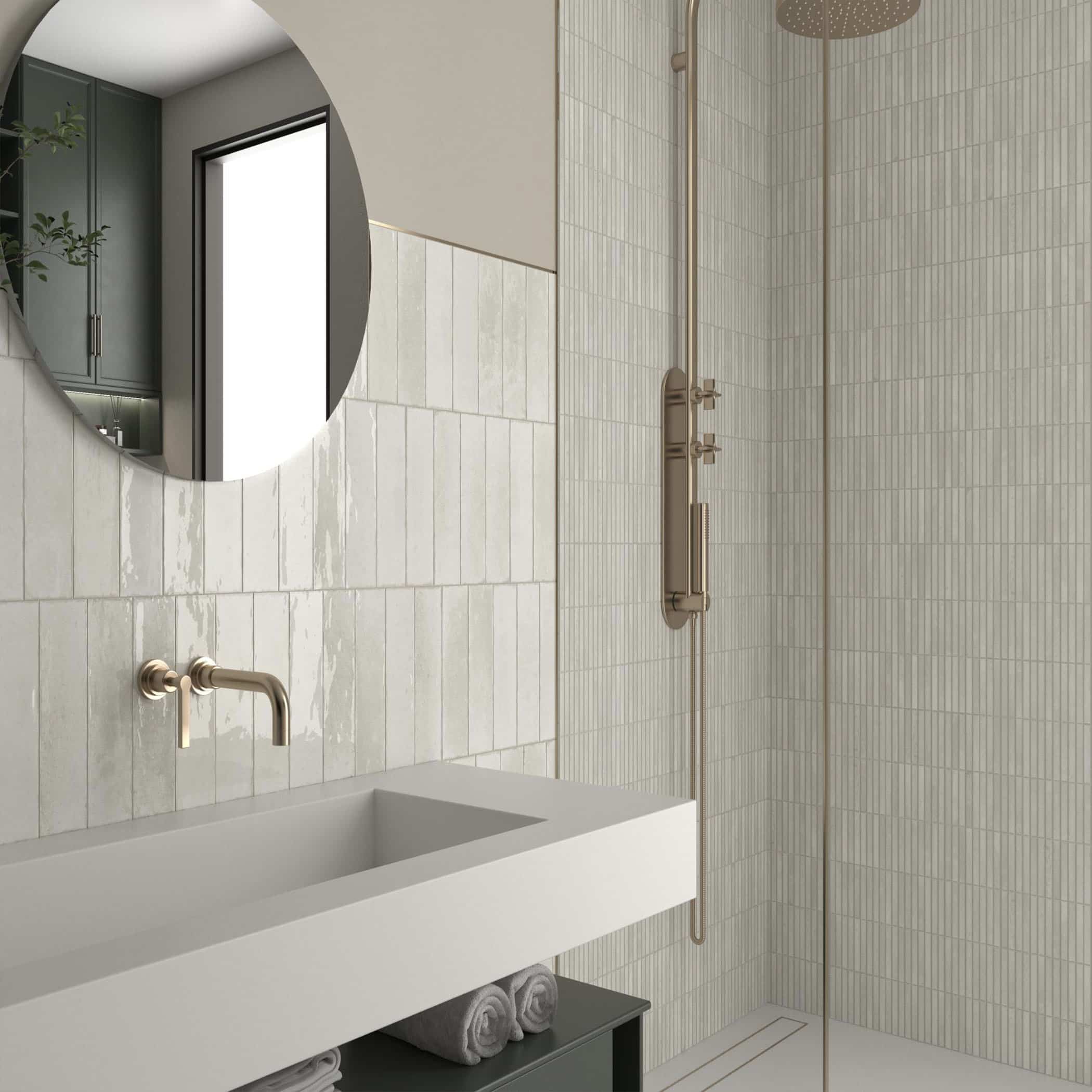 Dune Kit Kat Mosaic Tile in Ivory Gloss Finish - Gallery Image