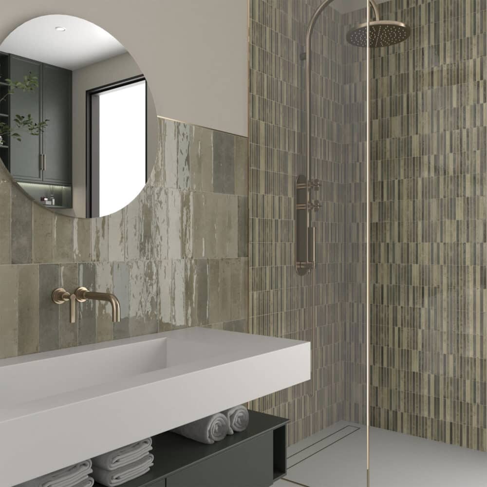 Dune Kit Kat Mosaic Tile in Musgo Gloss Finish - Gallery Image