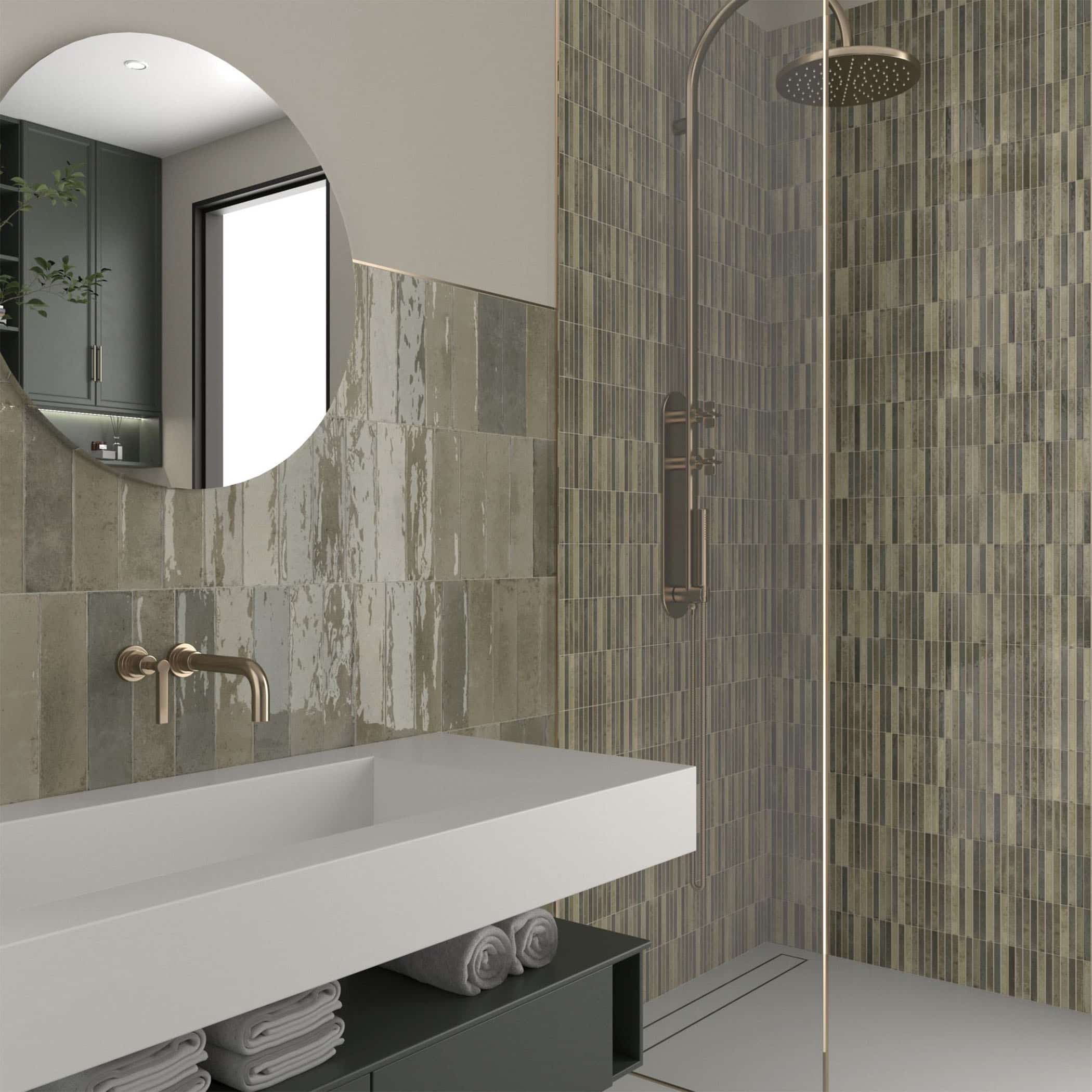 Dune Kit Kat Mosaic Tile in Musgo Gloss Finish - Gallery Image