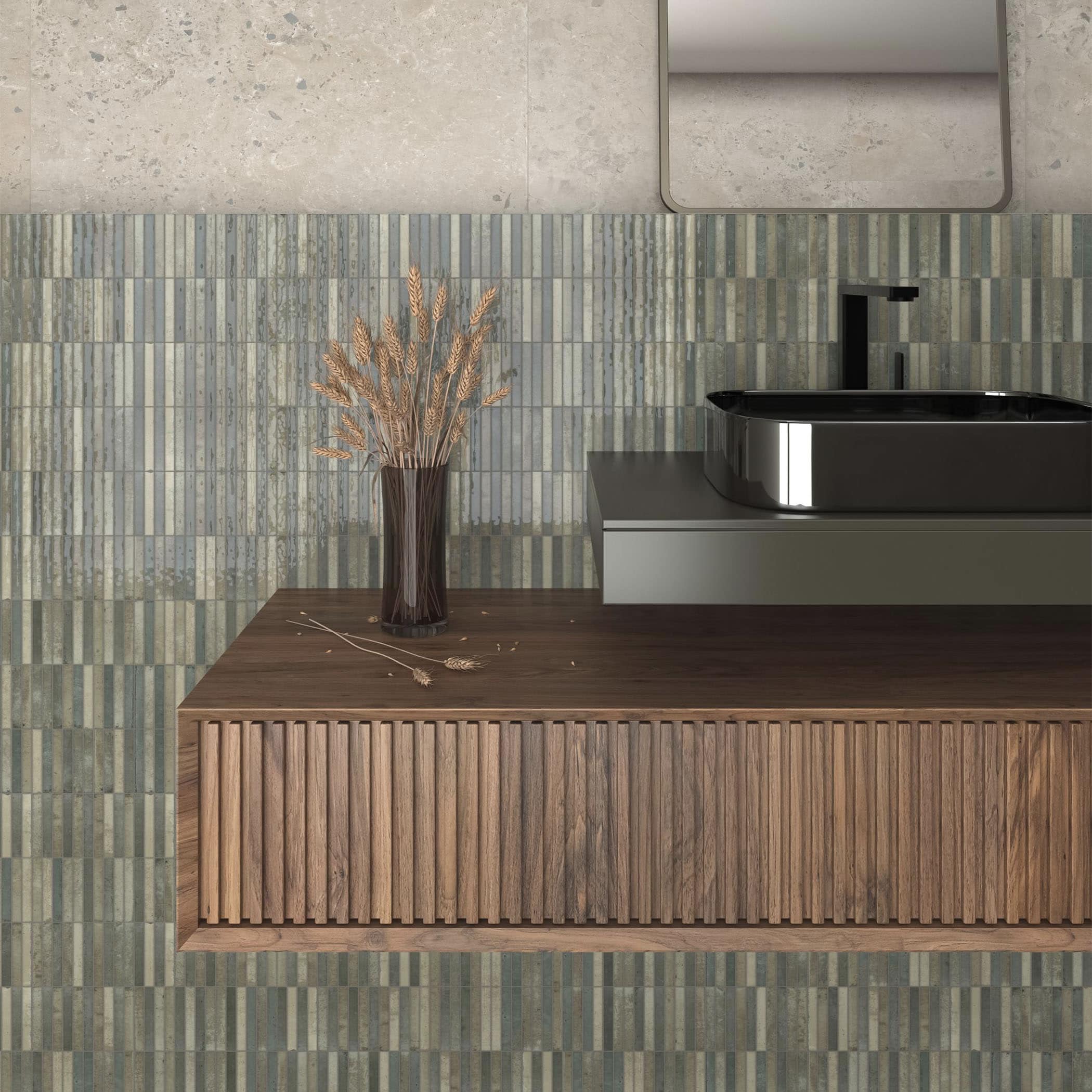 Dune Kit Kat Mosaic Tile in Musgo Gloss Finish - Gallery Image