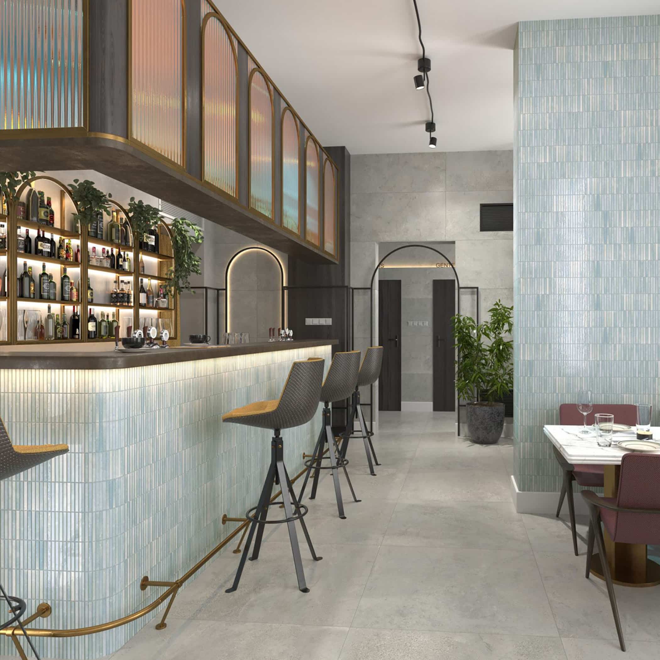 Dune Kit Kat Mosaic Tile in Water Gloss Finish - Gallery Image