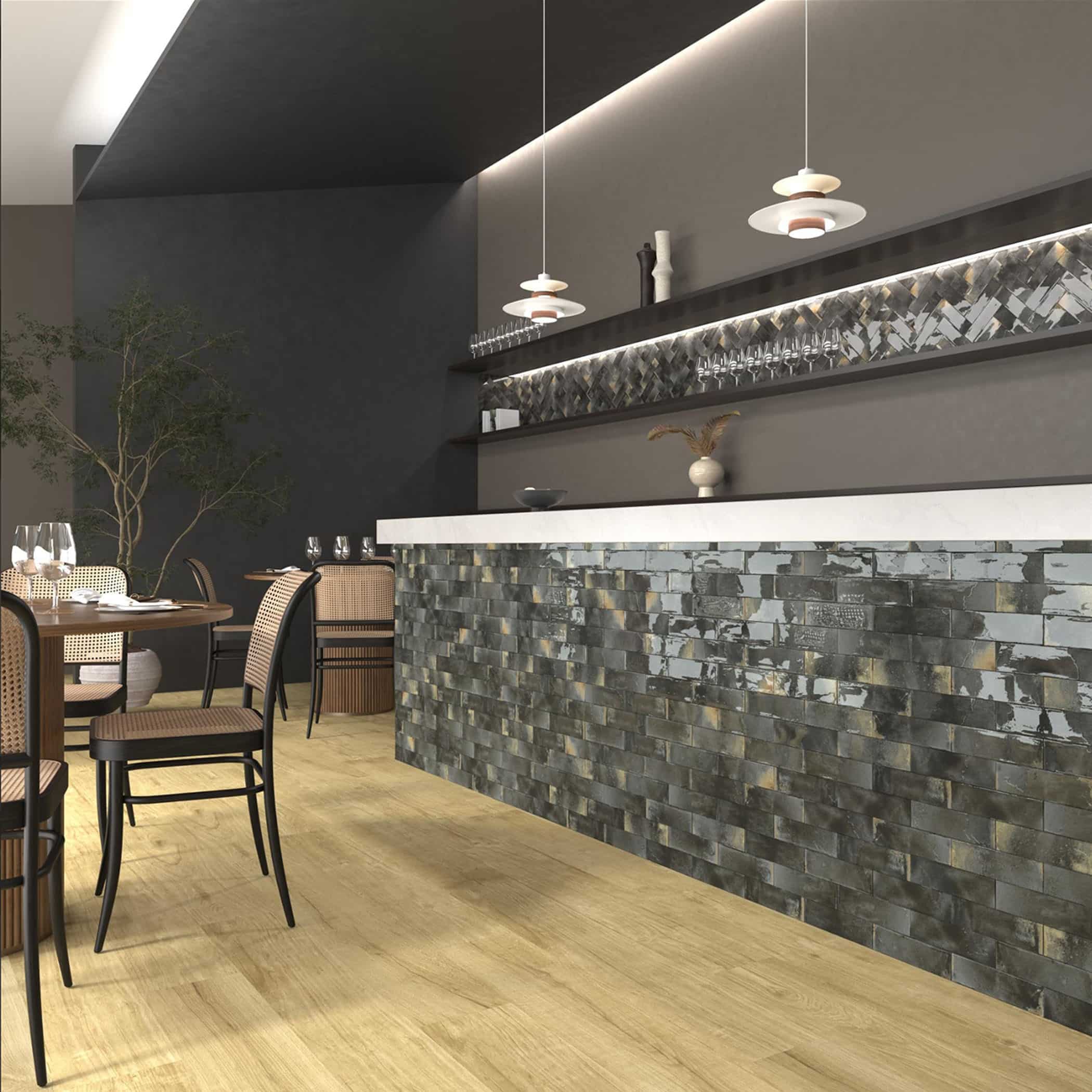 Dune Granadella Carbon Subway Tile in Gloss Finish - Gallery Image