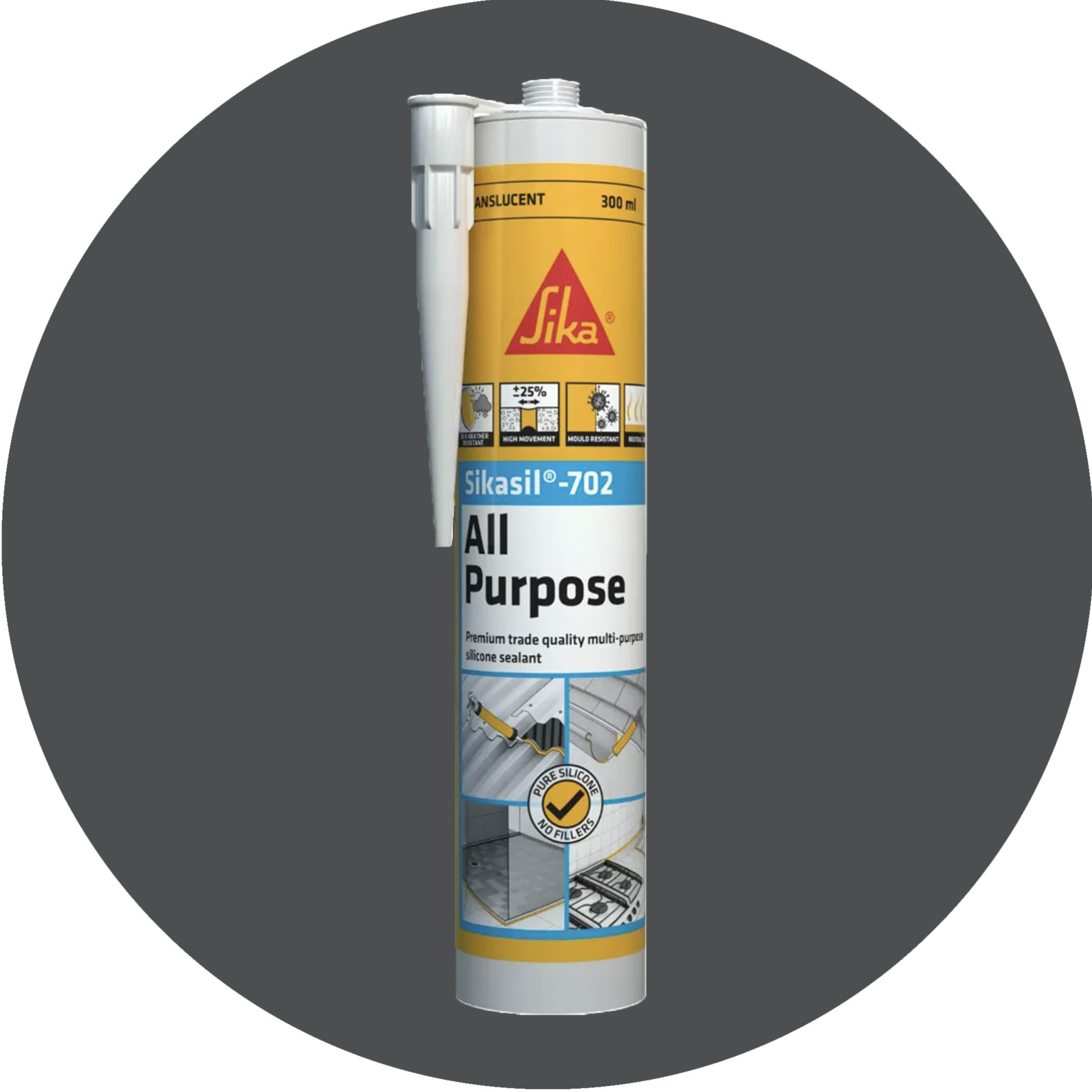 Sika SikaSil 702 Premium Pure Silicon Sealant - 300g Charcoal Variation Image
