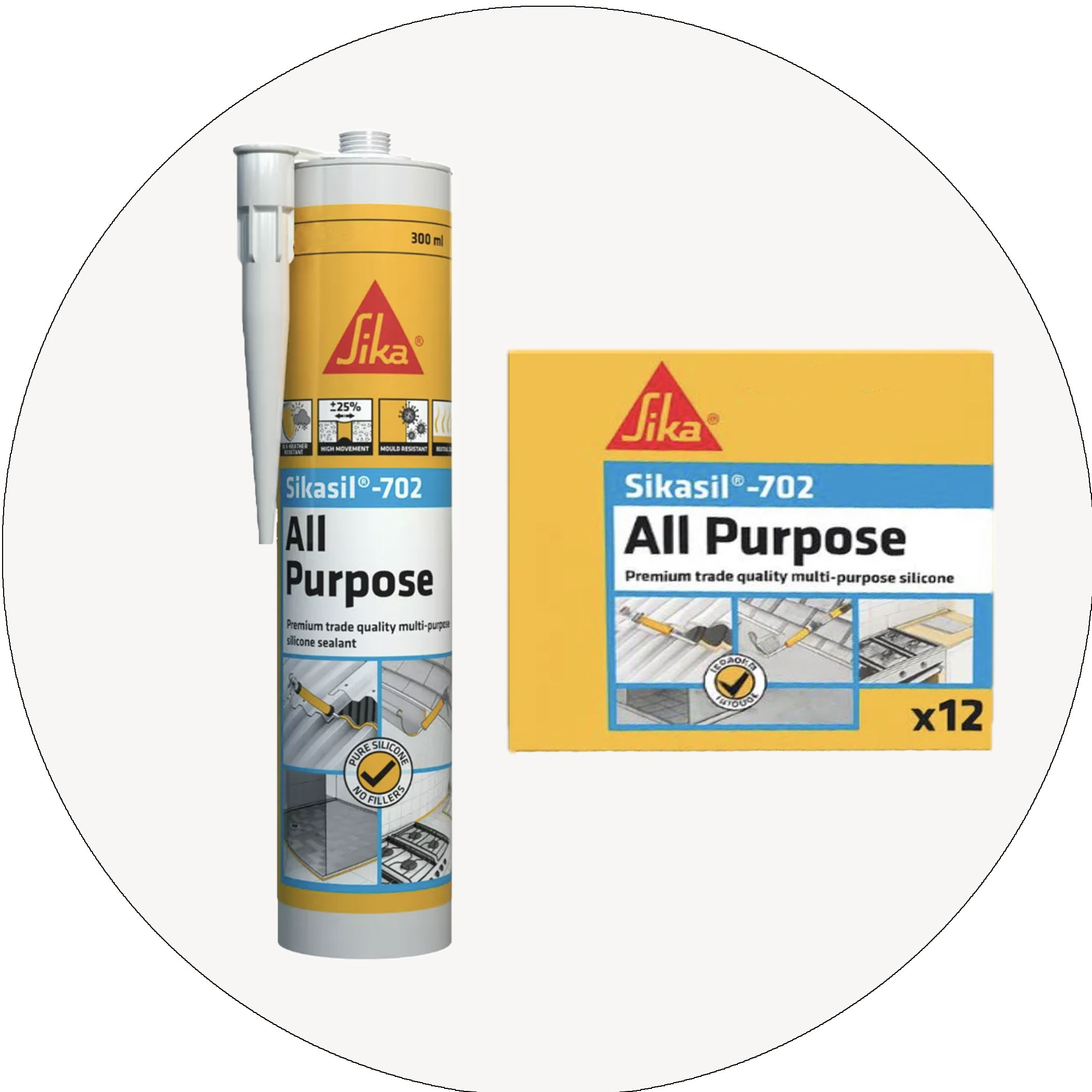 Sika SikaSil 702 Premium Pure Silicon Sealant - 12 x 300g White Variation Image