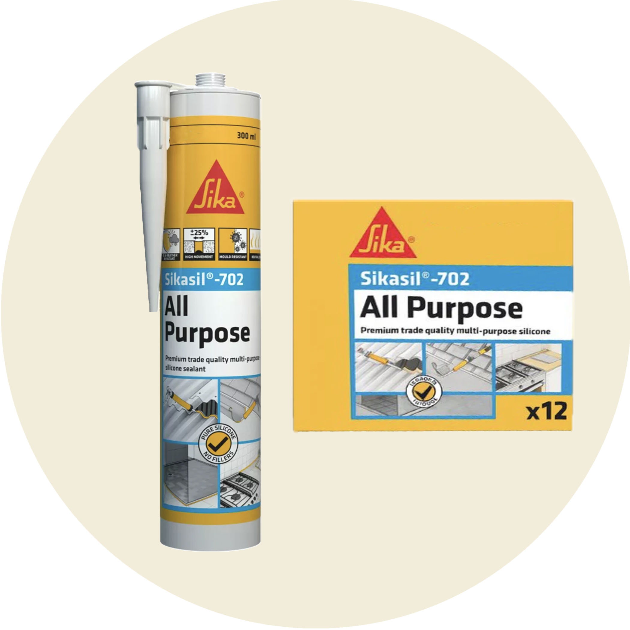 Sika SikaSil 702 Premium Pure Silicon Sealant - 12 x 300g Off White Variation Image