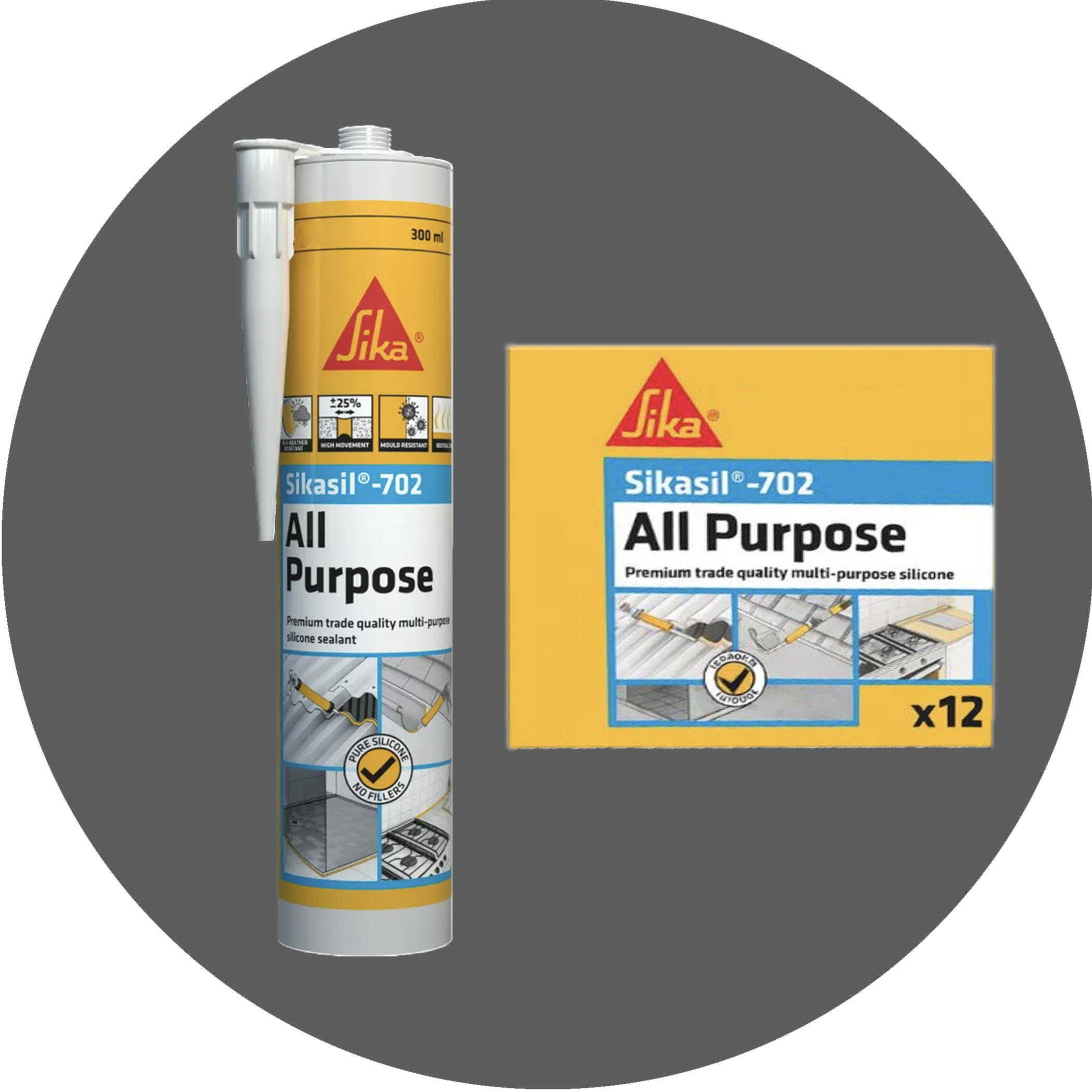Sika SikaSil 702 Premium Pure Silicon Sealant - 12 x 300g Pewter Variation Image