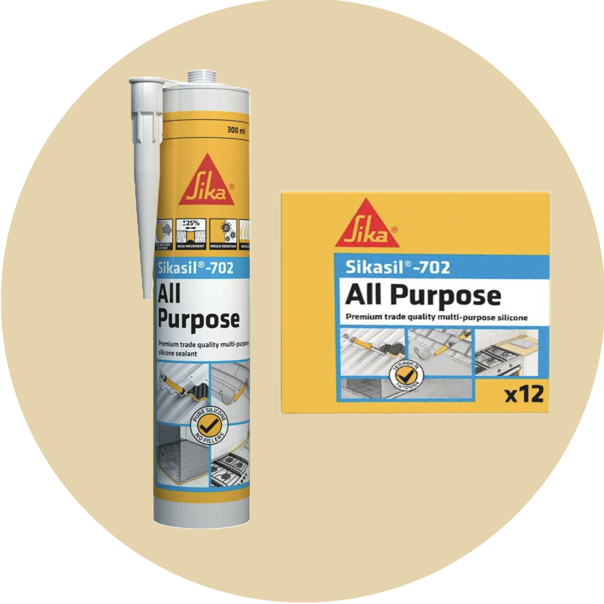 Sika SikaSil 702 Premium Pure Silicon Sealant - 12 x 300g Alabaster Variation Image