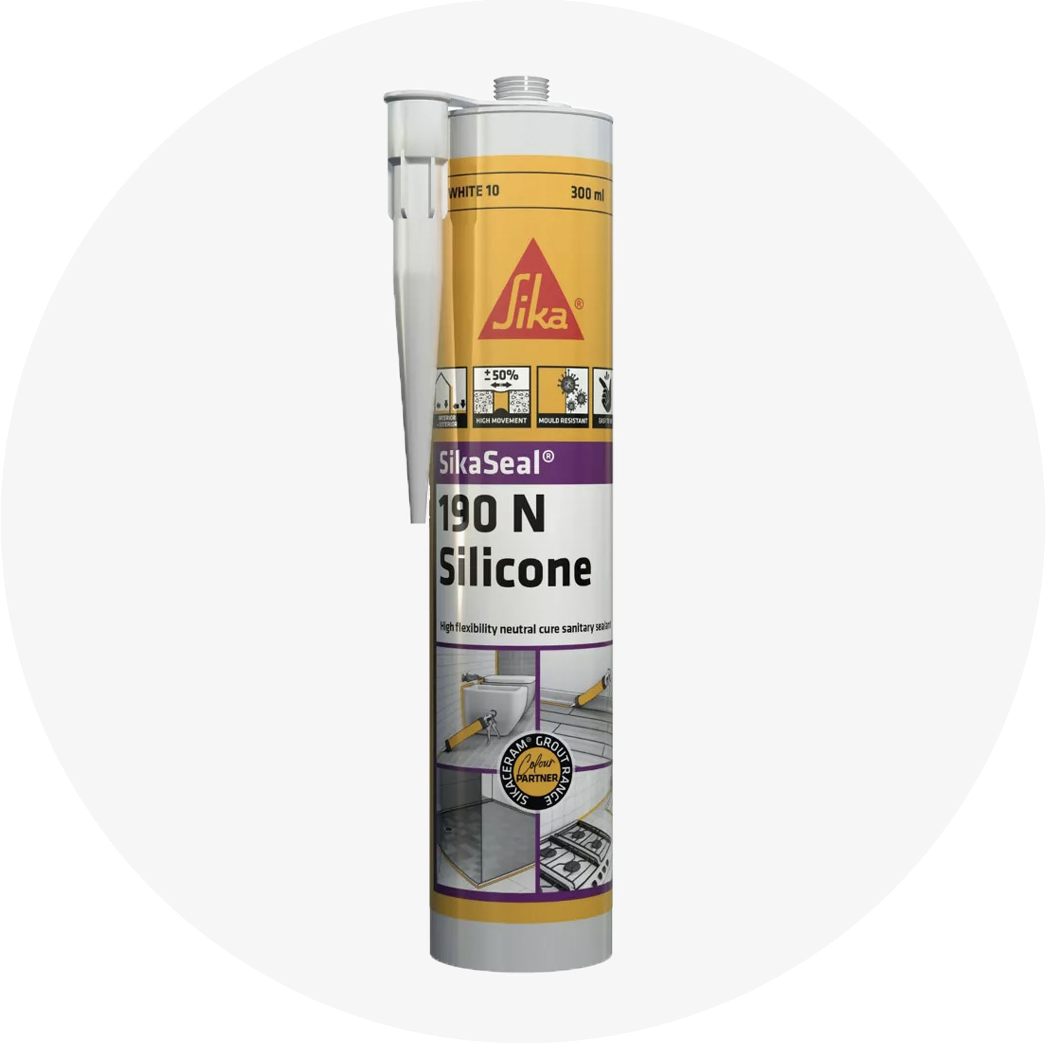 Sika SikaSeal 190N High Flexibility Silicon Sealant - 1 x White 10 Variation Image