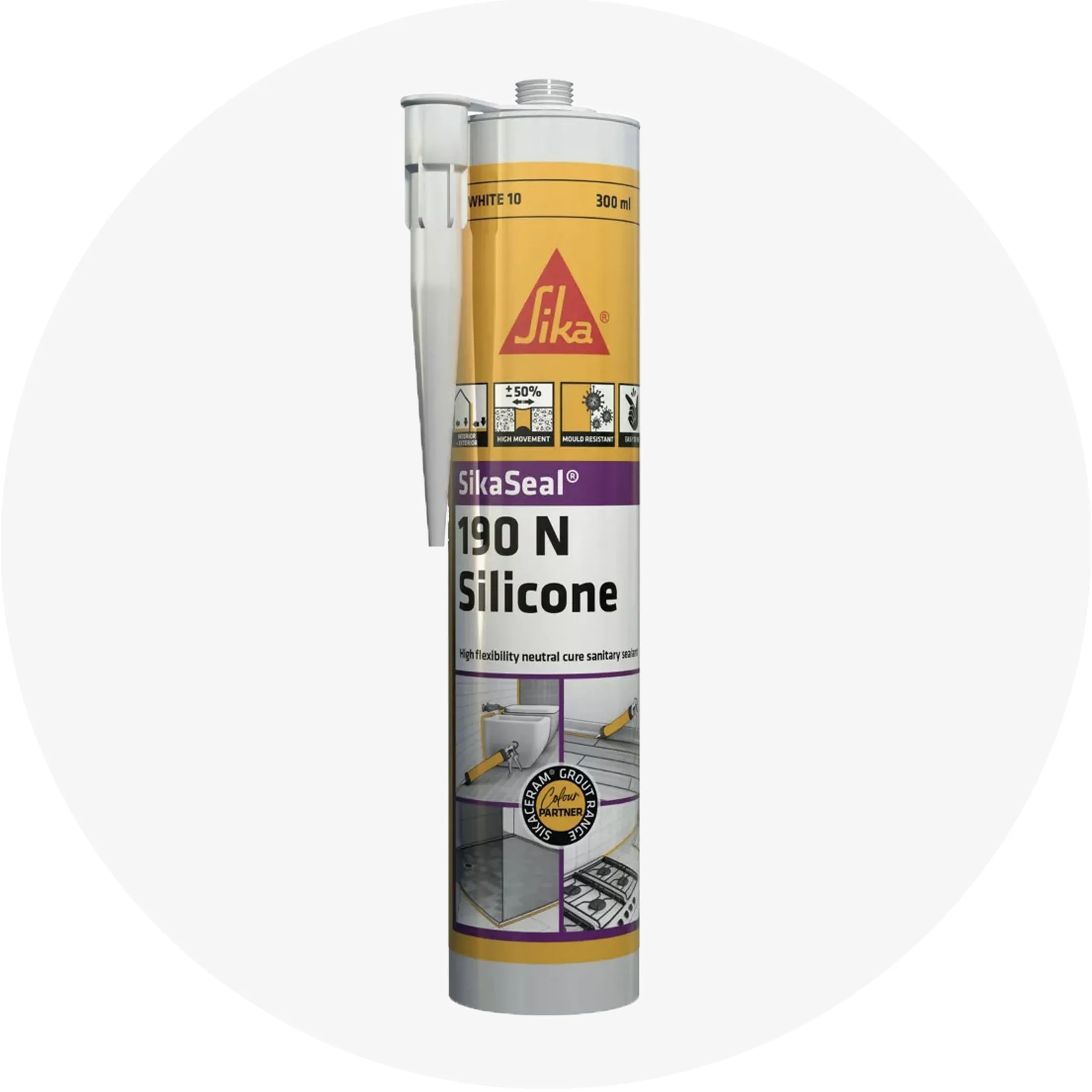 Sika SikaSeal 190N High Flexibility Silicon Sealant - 1 x White 10 Variation Image