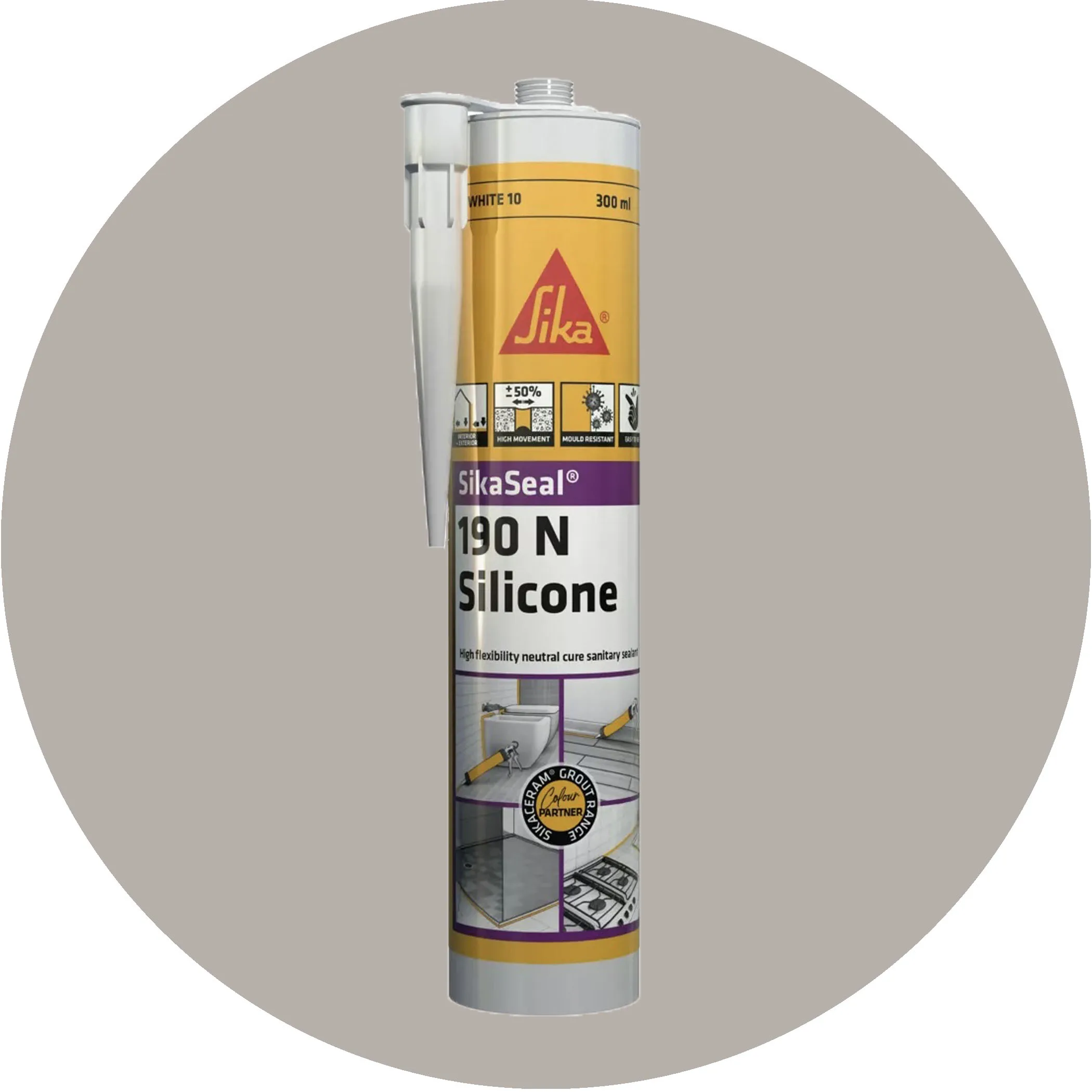 Sika SikaSeal 190N High Flexibility Silicon Sealant - 1 x Grey 19 Variation Image
