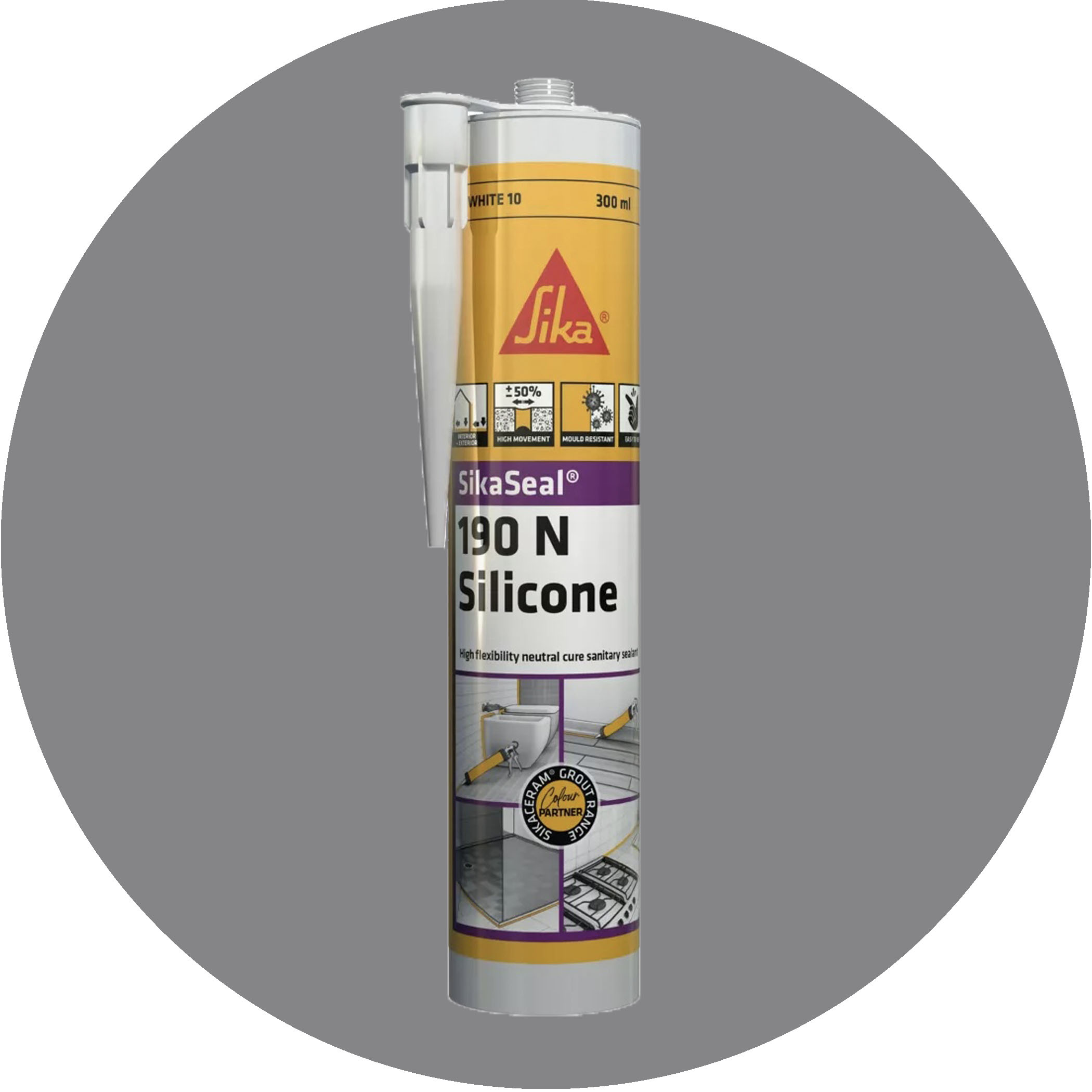 Sika SikaSeal 190N High Flexibility Silicon Sealant - 1 x Platinum Grey 25 Variation Image
