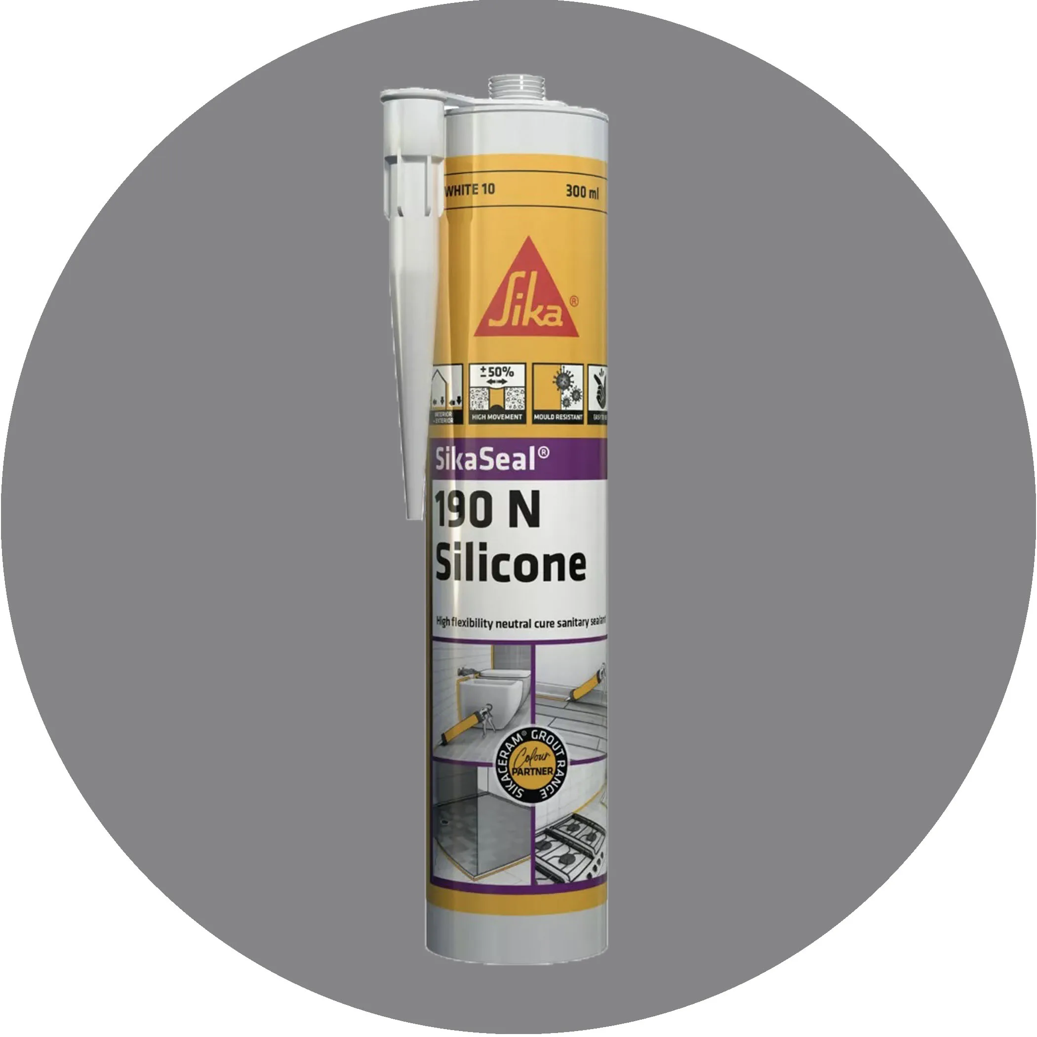 Sika SikaSeal 190N High Flexibility Silicon Sealant - 1 x Platinum Grey 25 Variation Image