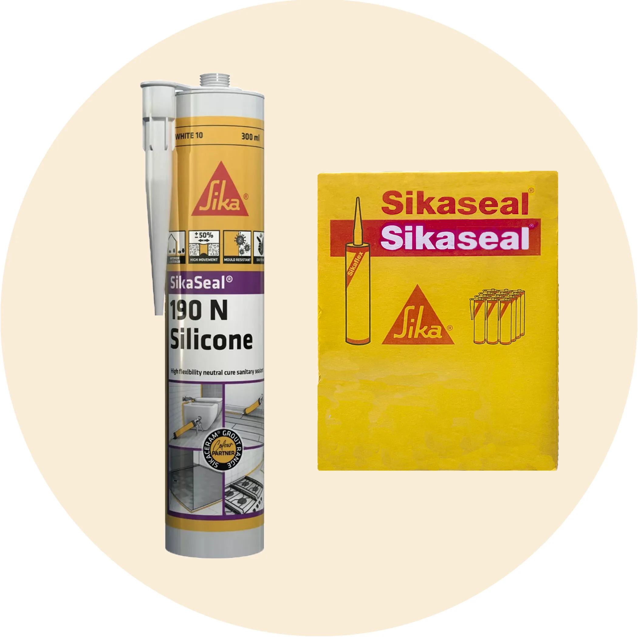 Sika SikaSeal 190N High Flexibility Silicon Sealant - 12 x Jura Beige 52 Variation Image