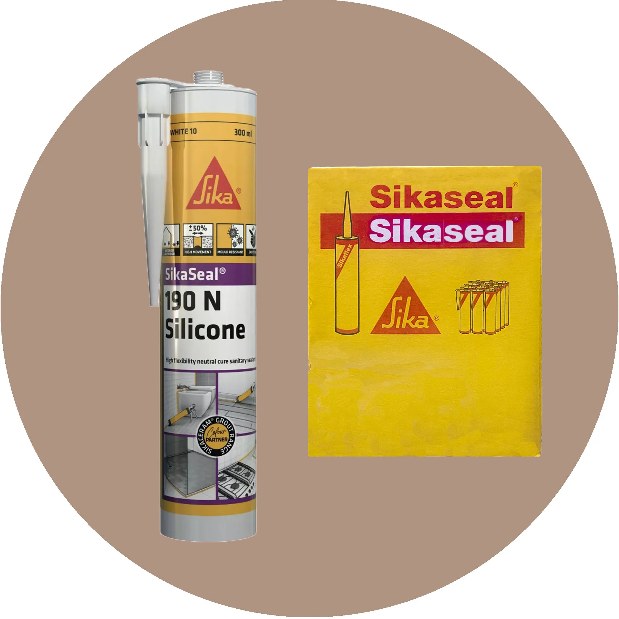 Sika SikaSeal 190N High Flexibility Silicon Sealant - 12 x Havanna 58 Variation Image