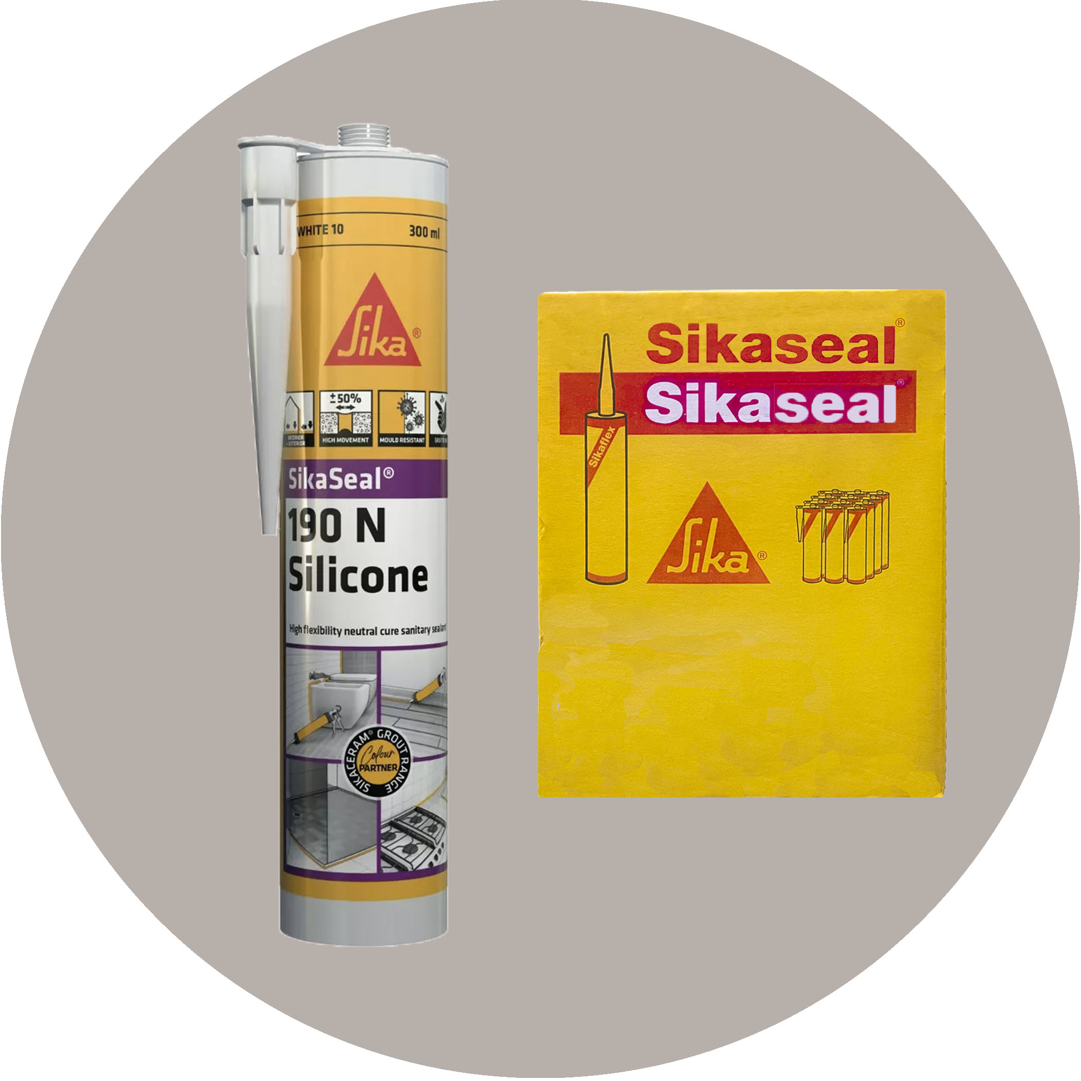 Sika SikaSeal 190N High Flexibility Silicon Sealant - 12 x Grey 19 Variation Image