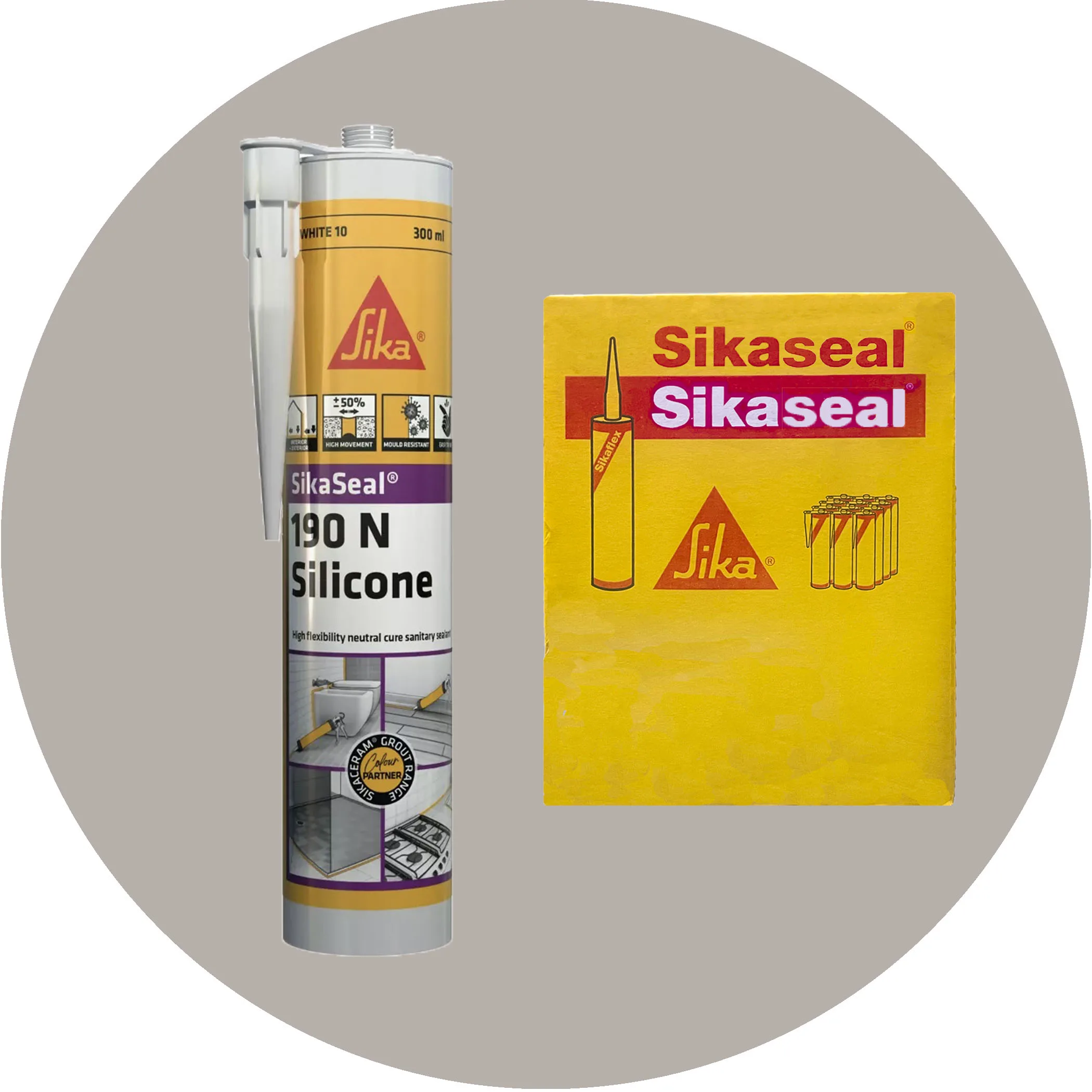 Sika SikaSeal 190N High Flexibility Silicon Sealant - 12 x Grey 19 Variation Image