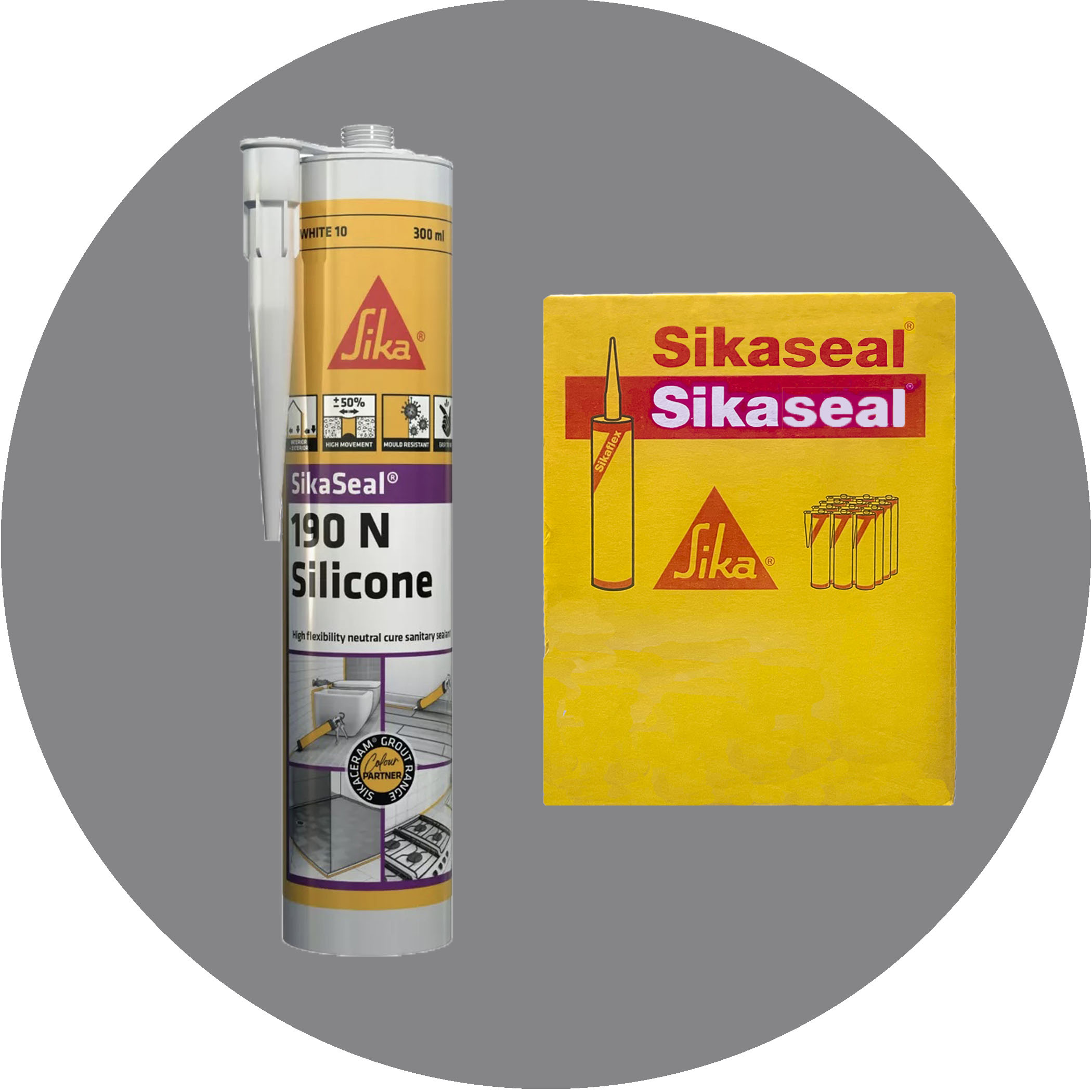 Sika SikaSeal 190N High Flexibility Silicon Sealant - 1 x Platinum Grey 25 Variation Image