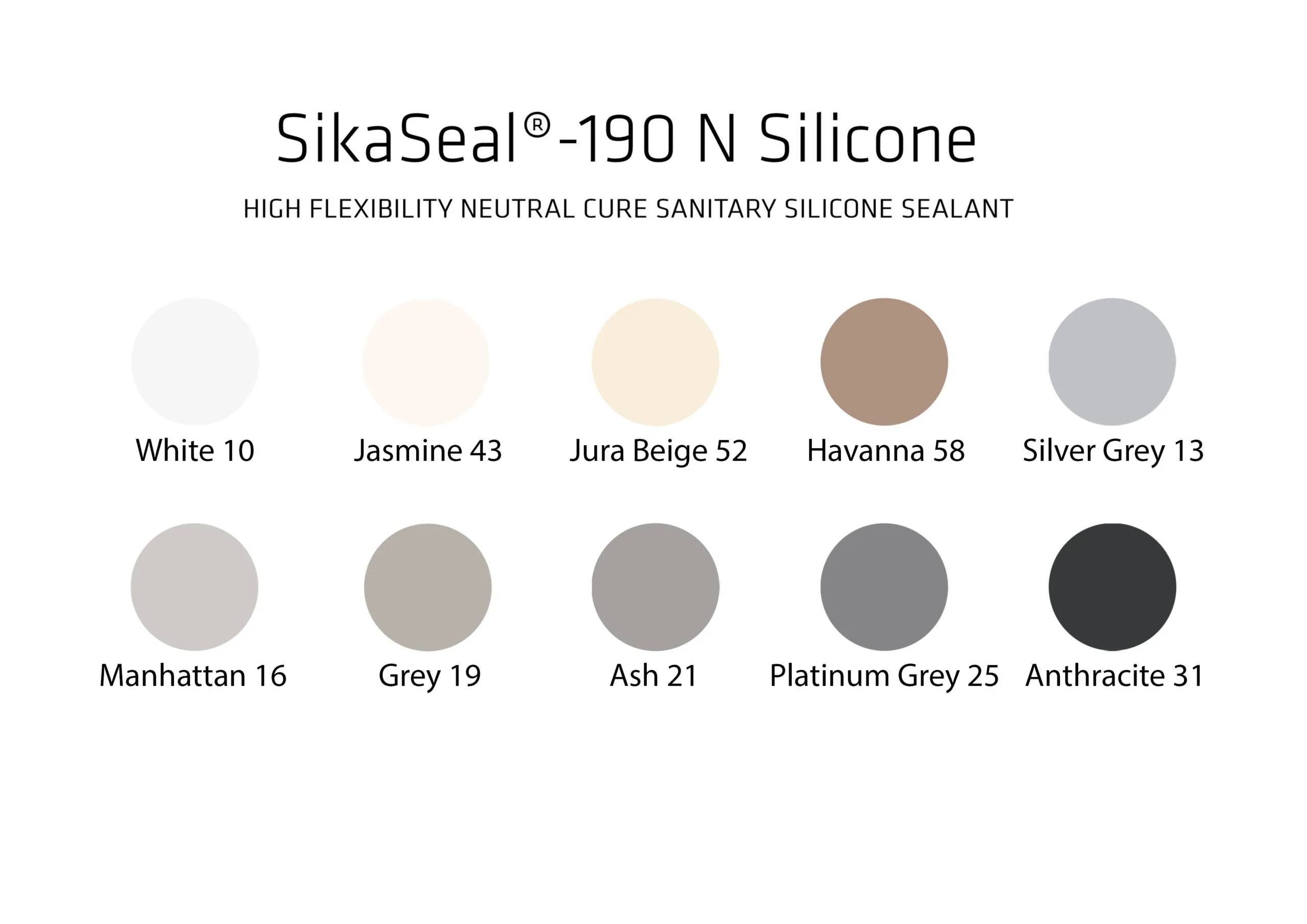 Sika SikaSeal 190N High Flexibility Silicon Sealant - Colour Selection Chart