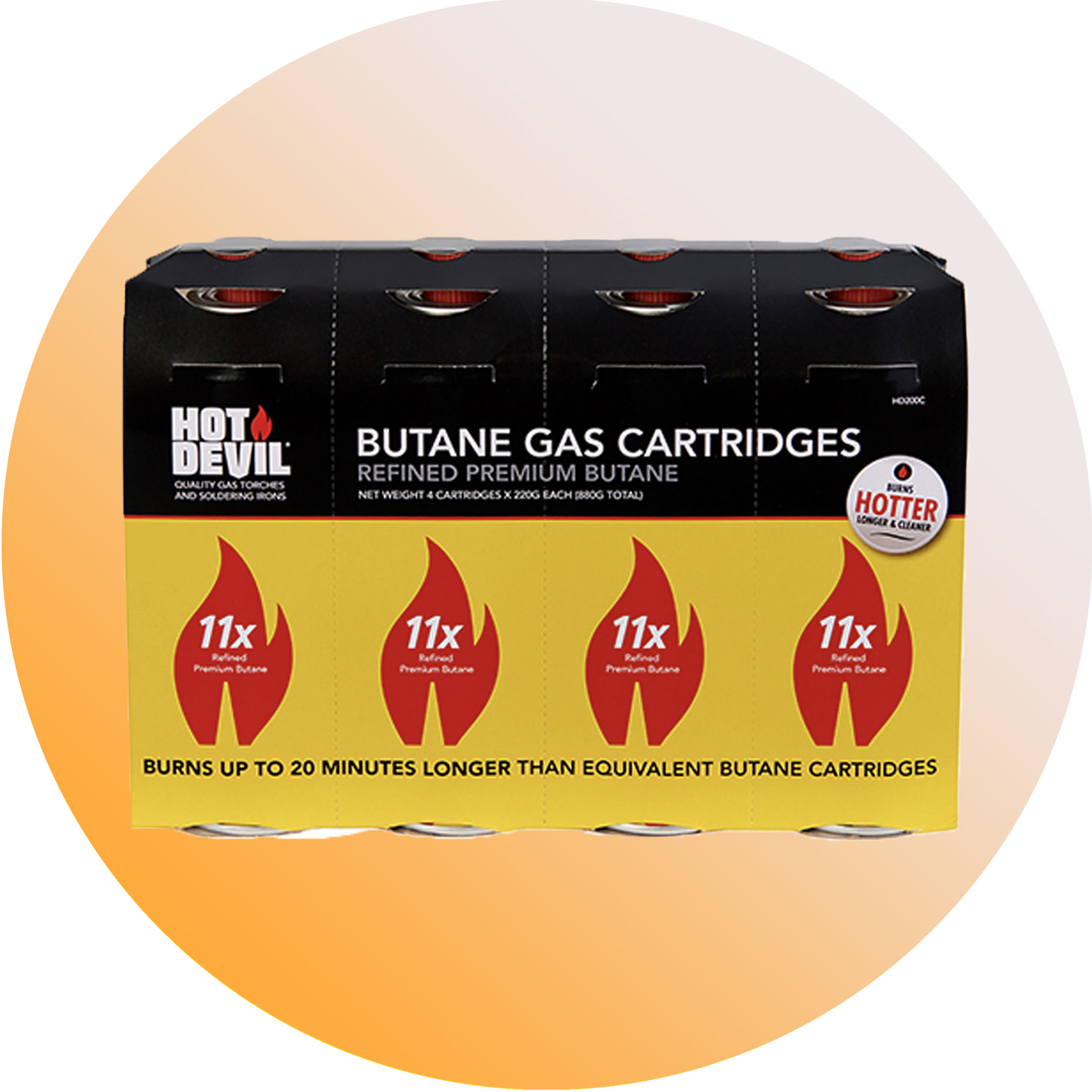 Hot Devil Purified Butane Gas Cartridge - 4 Pack Gallery Image