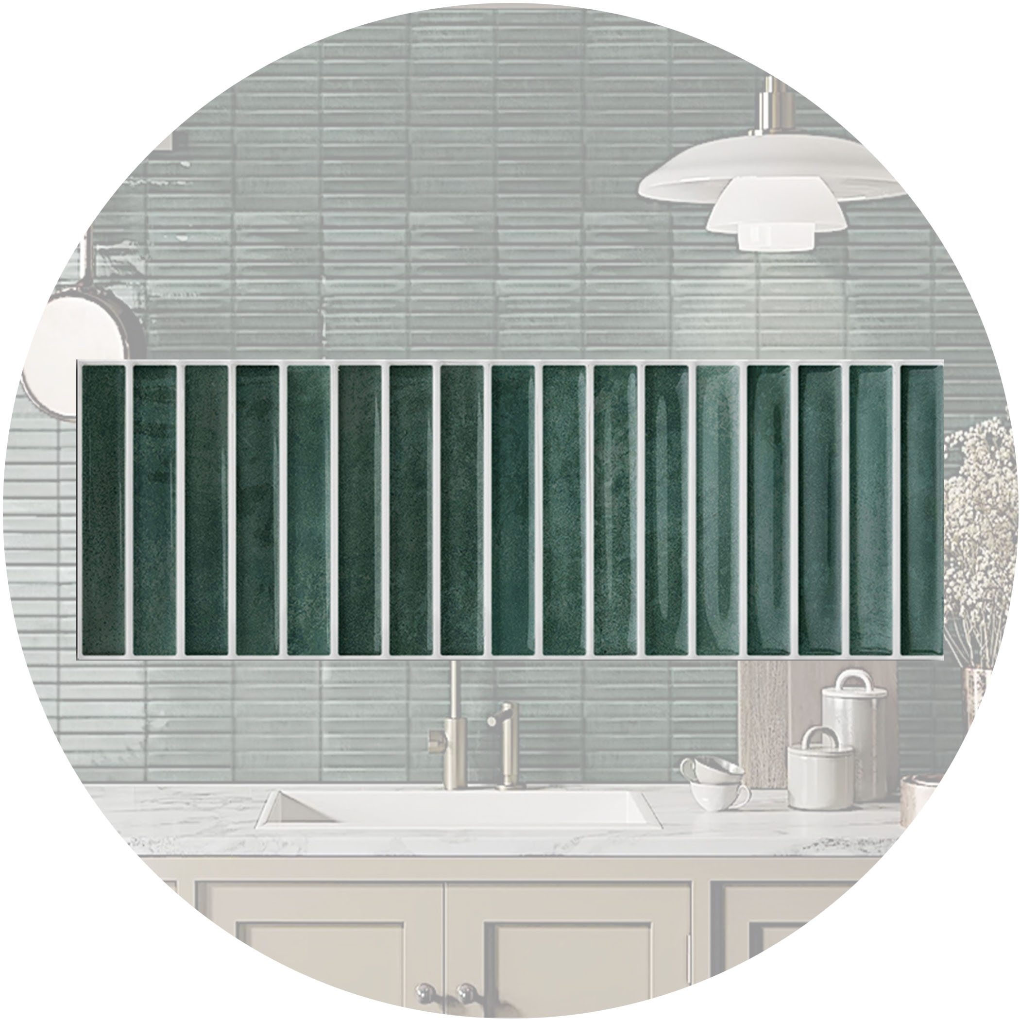 Striatura Finger Subway Tile - Dark Green - Gallery Image