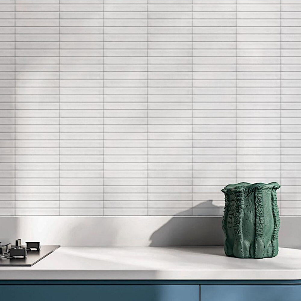 Striatura Finger Subway Tile - Satin White - Gallery Image