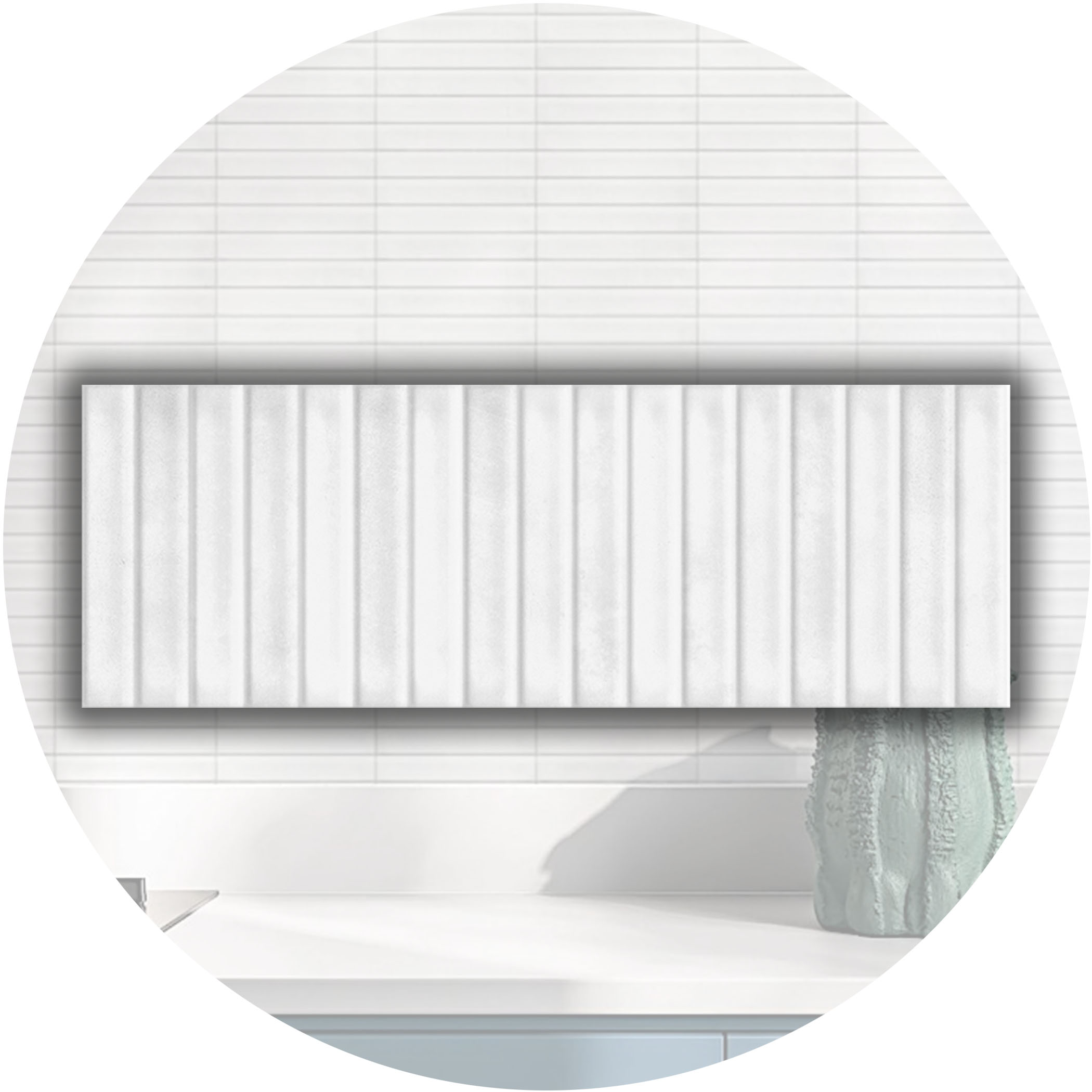Striatura Finger Subway Tile - Satin White - Gallery Image