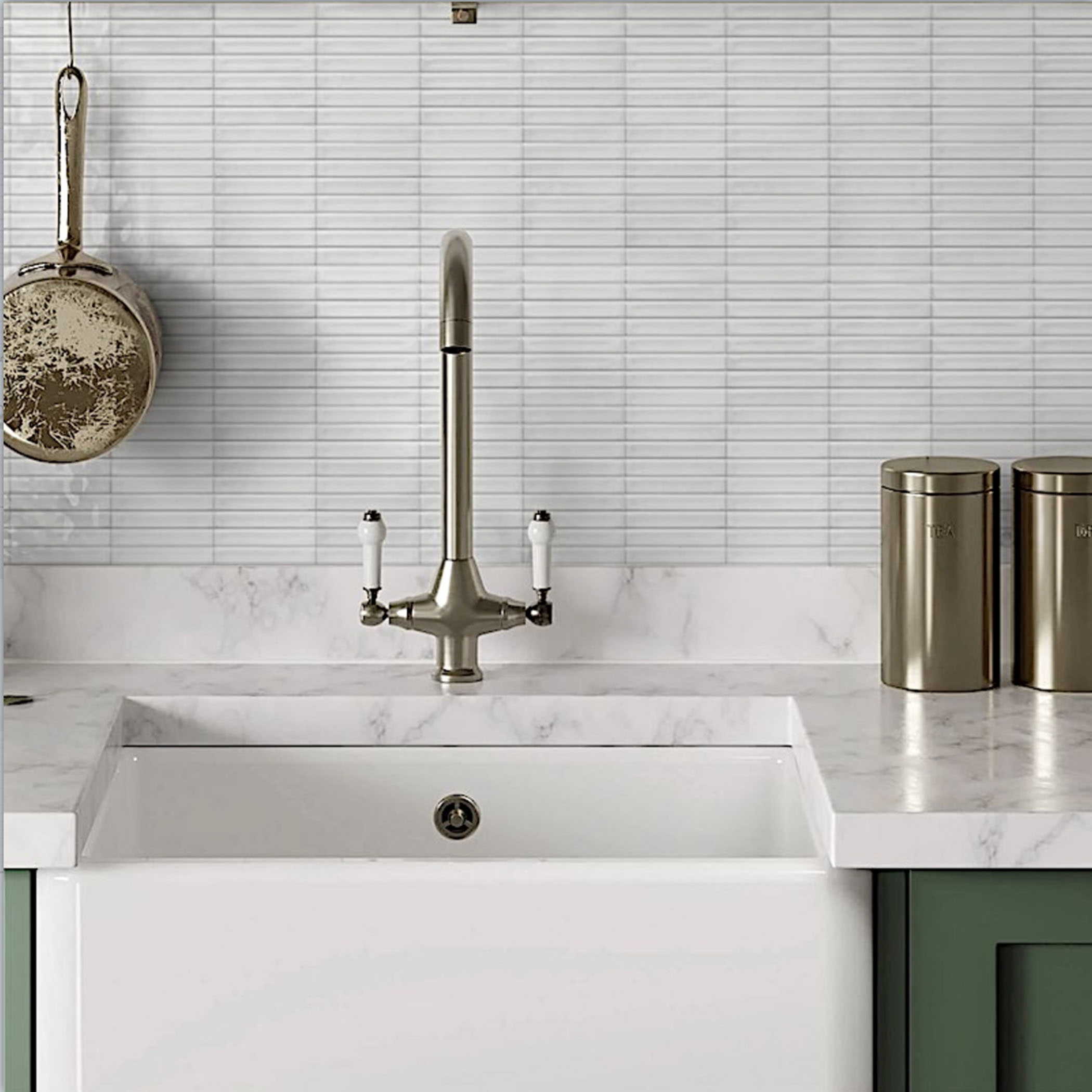 Striatura Finger Subway Tile - Gloss White - Gallery Image