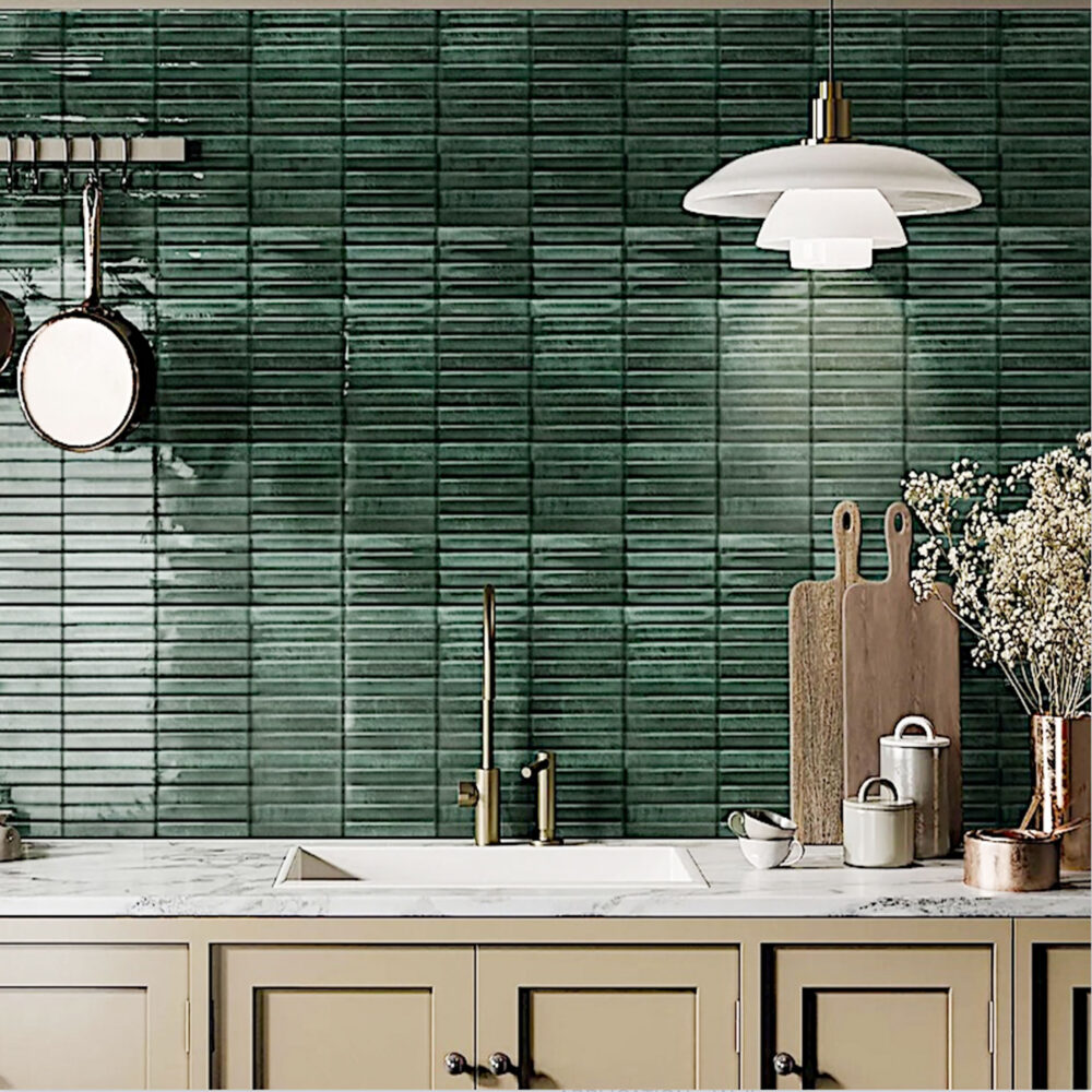 Striatura Finger Subway Tile - Dark Green - Gallery Image