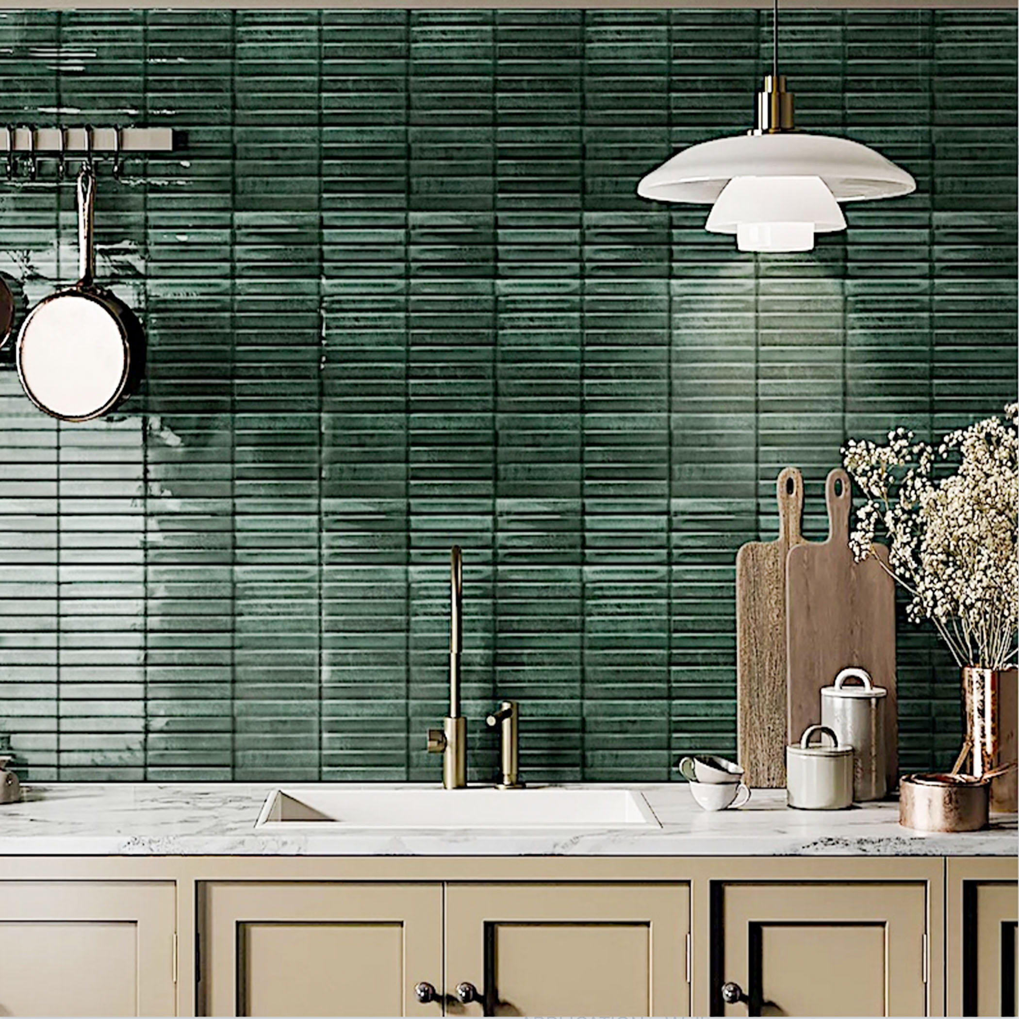 Striatura Finger Subway Tile - Dark Green - Gallery Image