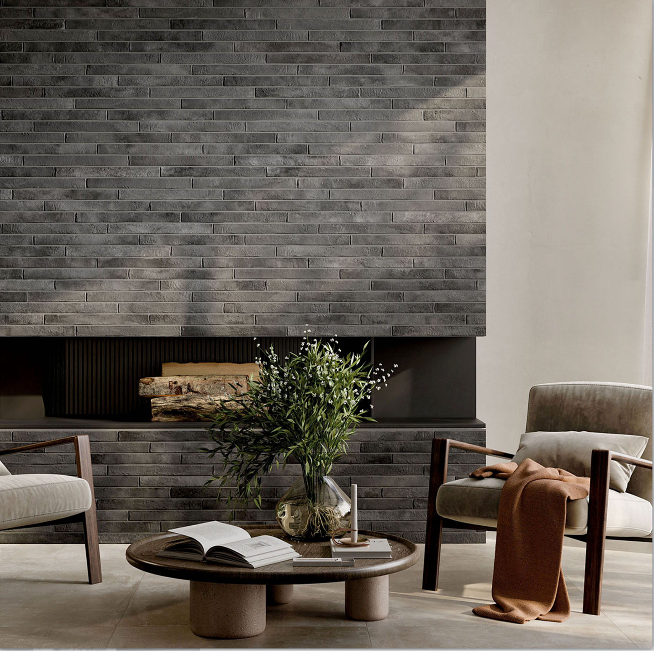 Nolita Extra Slim Porcelain Subway Tile - Charcoal - Gallery Image