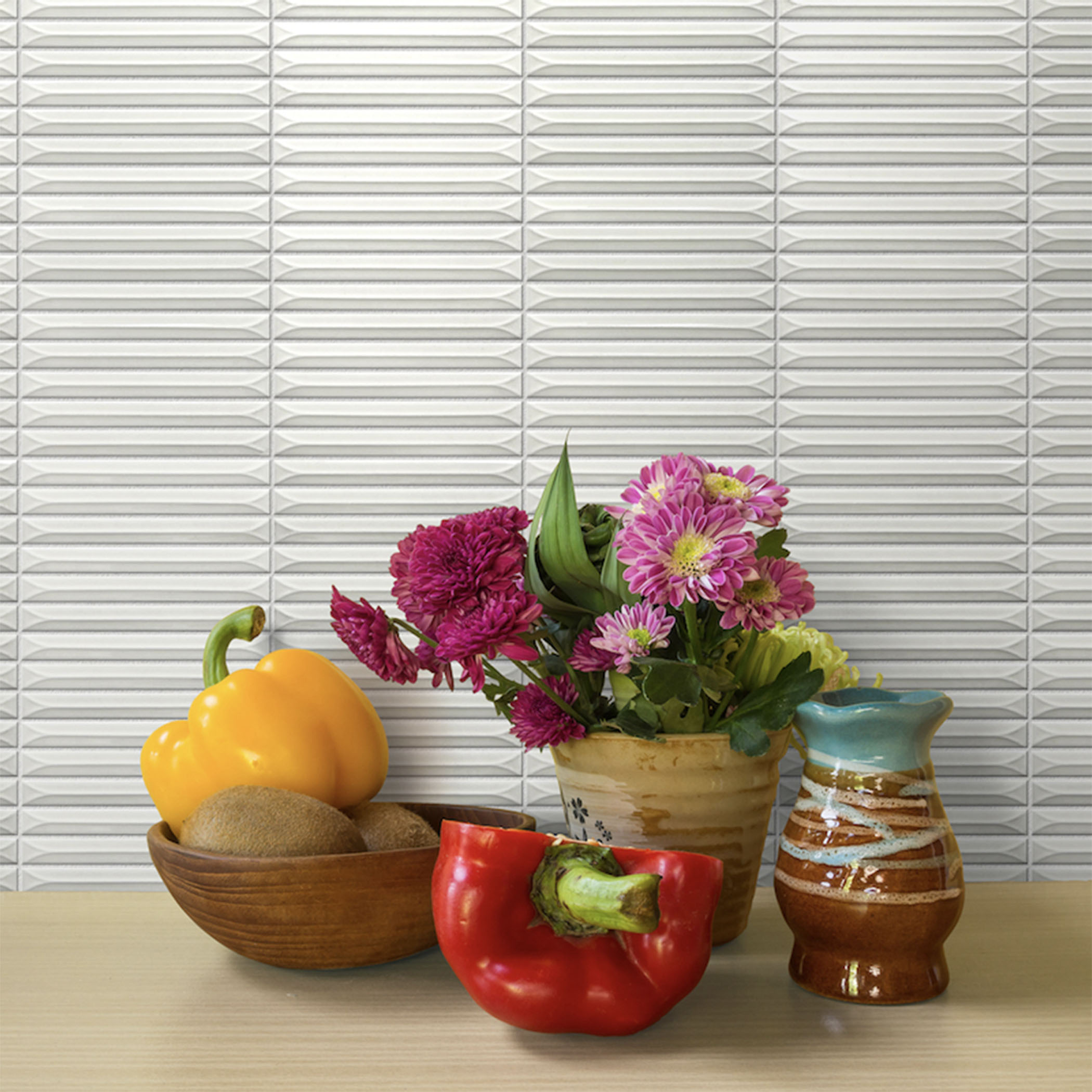 Ukibori Kit Kat Gloss Feature Tile - White - Gallery Image