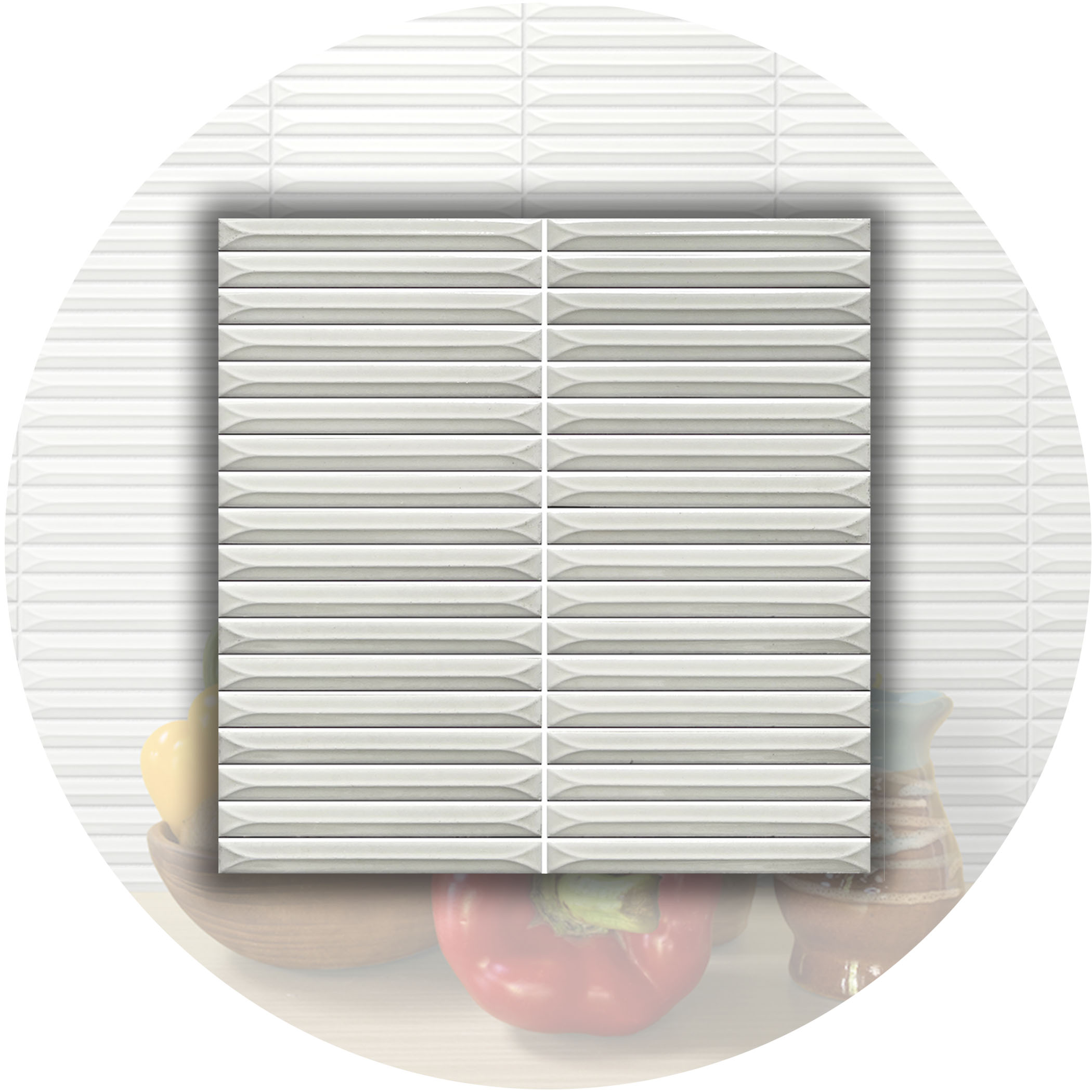 Ukibori Kit Kat Gloss Feature Tile - White - Gallery Image