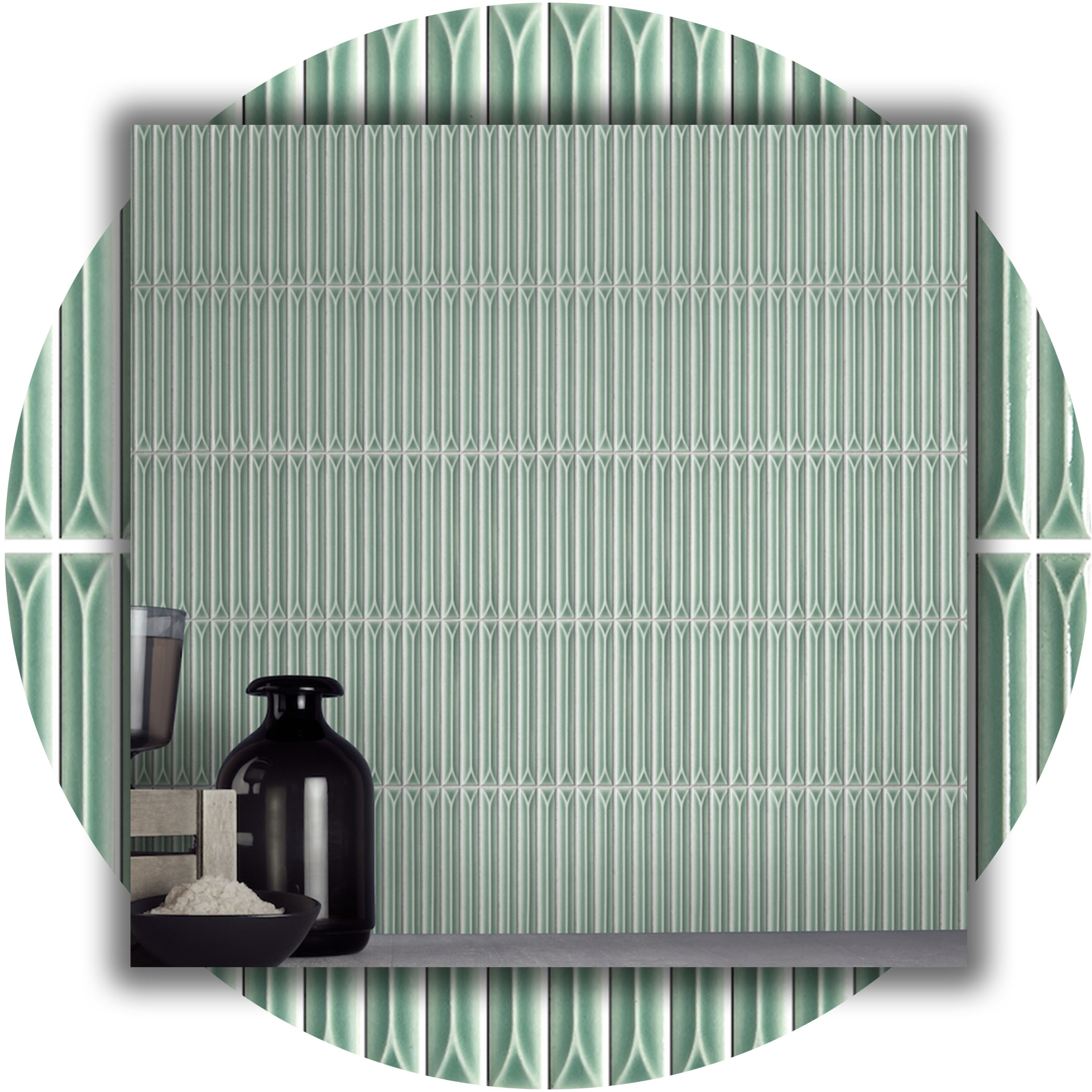 Ukibori Kit Kat Gloss Feature Tile - Sage - Product Image