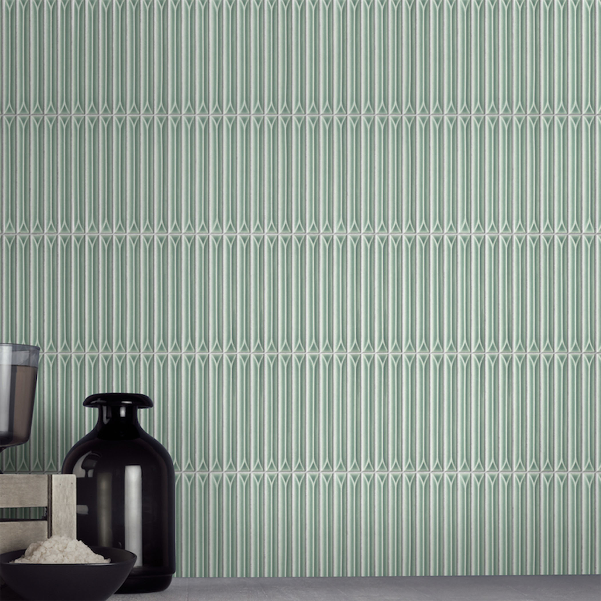 Ukibori Kit Kat Gloss Feature Tile - Sage - Gallery Image